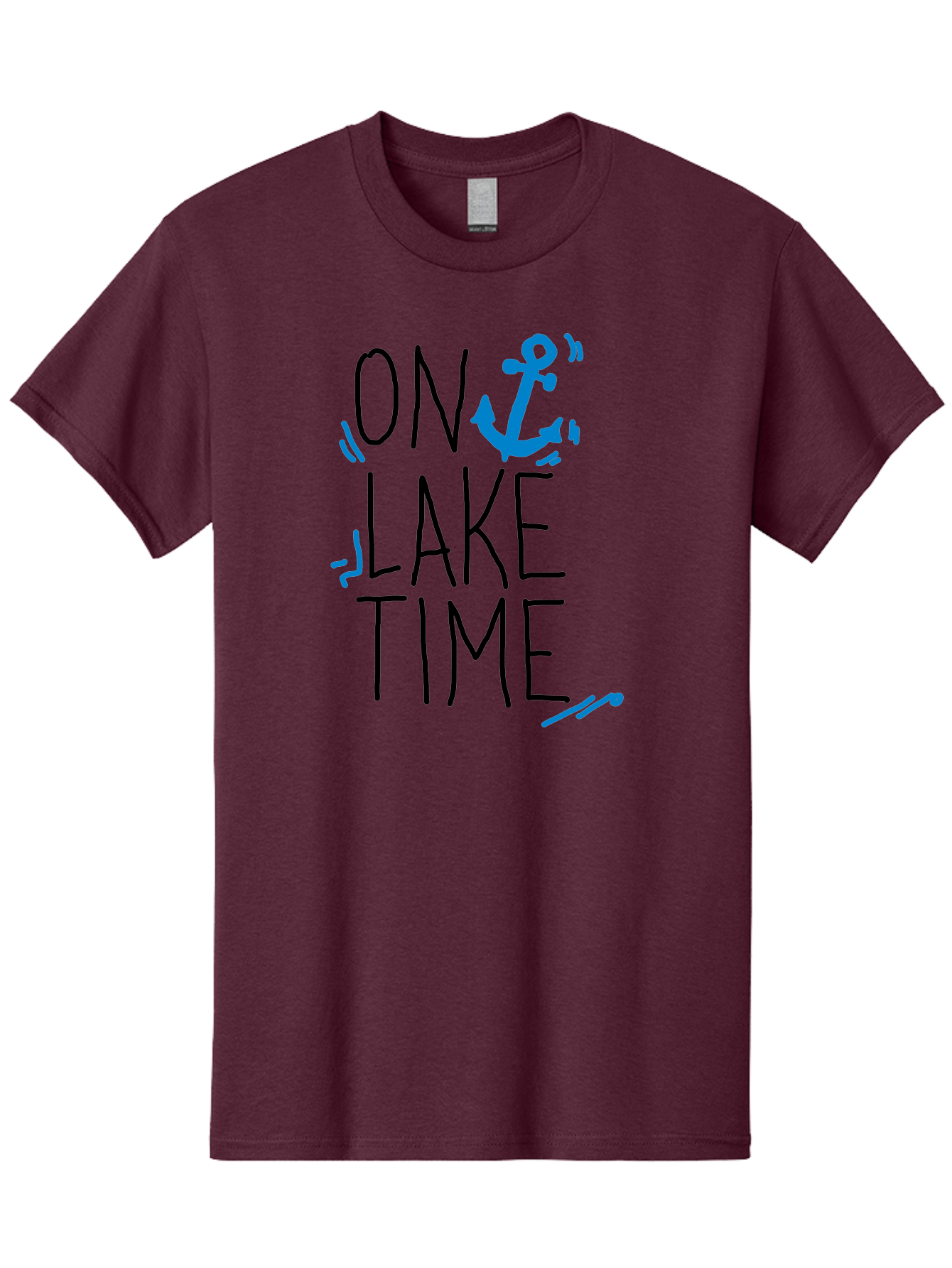 On-Lake-Time Men'S Graphic Tee, 100% Cotton, Comfortable Casual Summer Wear, Machine Washable, Lake Life, Anchor Symbol, Lake Time, Water Activities, Boating, Sailing, Relaxation, Leisure Time, Summer Fun, Nautical Theme - Aaa105