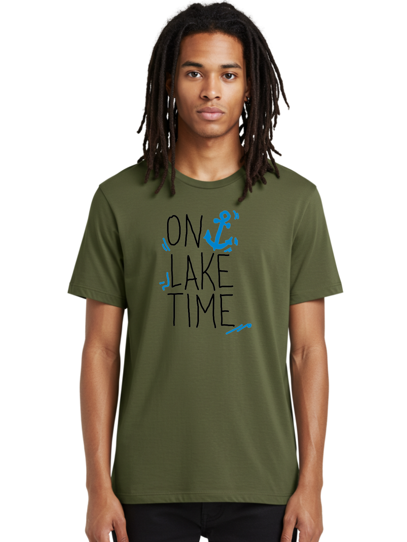 On-Lake-Time Men'S Graphic Tee, 100% Cotton, Comfortable Casual Summer Wear, Machine Washable, Lake Life, Anchor Symbol, Lake Time, Water Activities, Boating, Sailing, Relaxation, Leisure Time, Summer Fun, Nautical Theme - Aaa105