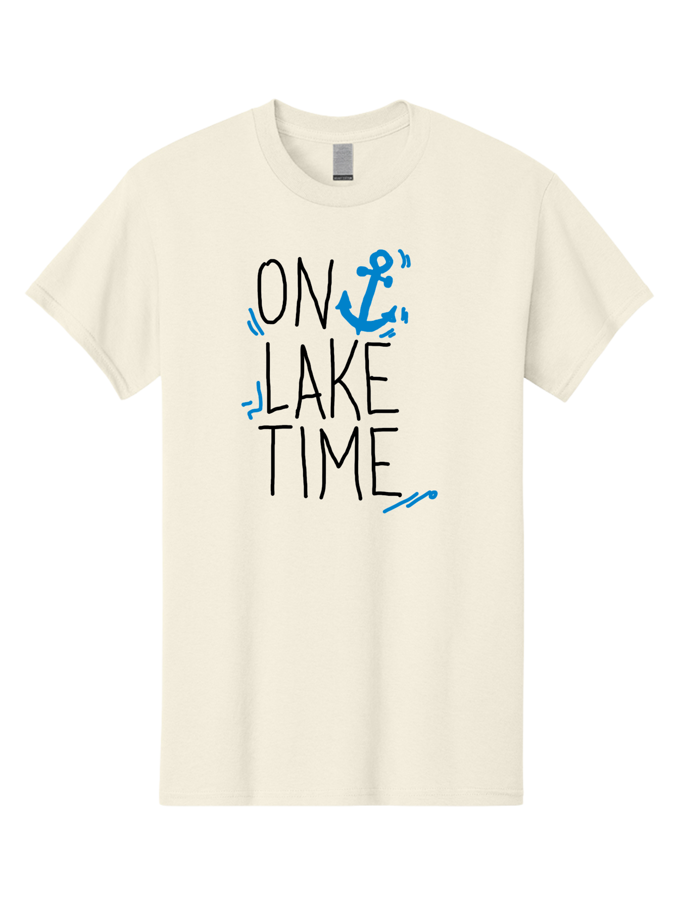 On-Lake-Time Men'S Graphic Tee, 100% Cotton, Comfortable Casual Summer Wear, Machine Washable, Lake Life, Anchor Symbol, Lake Time, Water Activities, Boating, Sailing, Relaxation, Leisure Time, Summer Fun, Nautical Theme - Aaa105