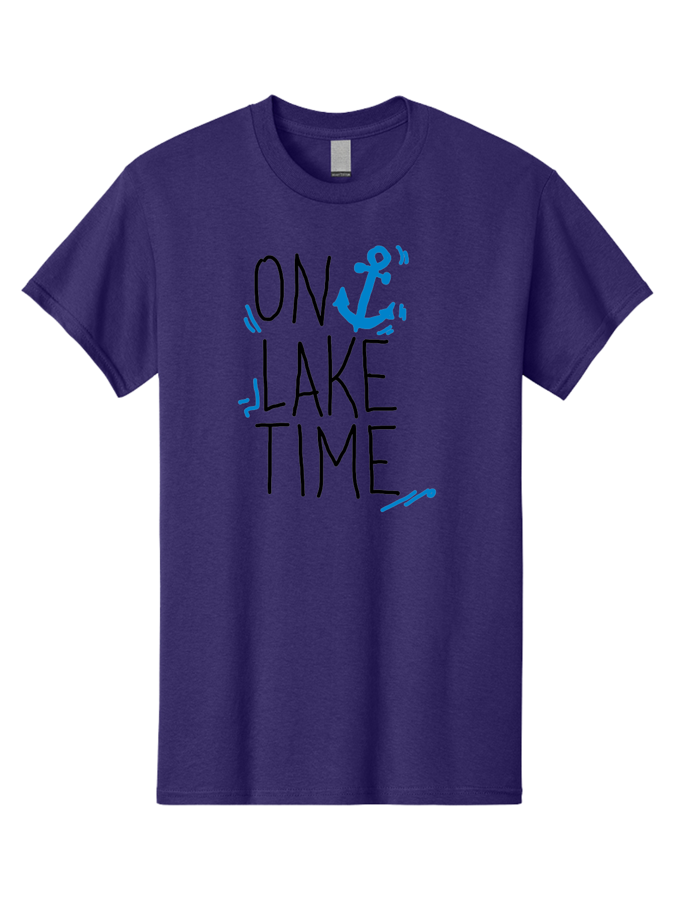 On-Lake-Time Men'S Graphic Tee, 100% Cotton, Comfortable Casual Summer Wear, Machine Washable, Lake Life, Anchor Symbol, Lake Time, Water Activities, Boating, Sailing, Relaxation, Leisure Time, Summer Fun, Nautical Theme - Aaa105