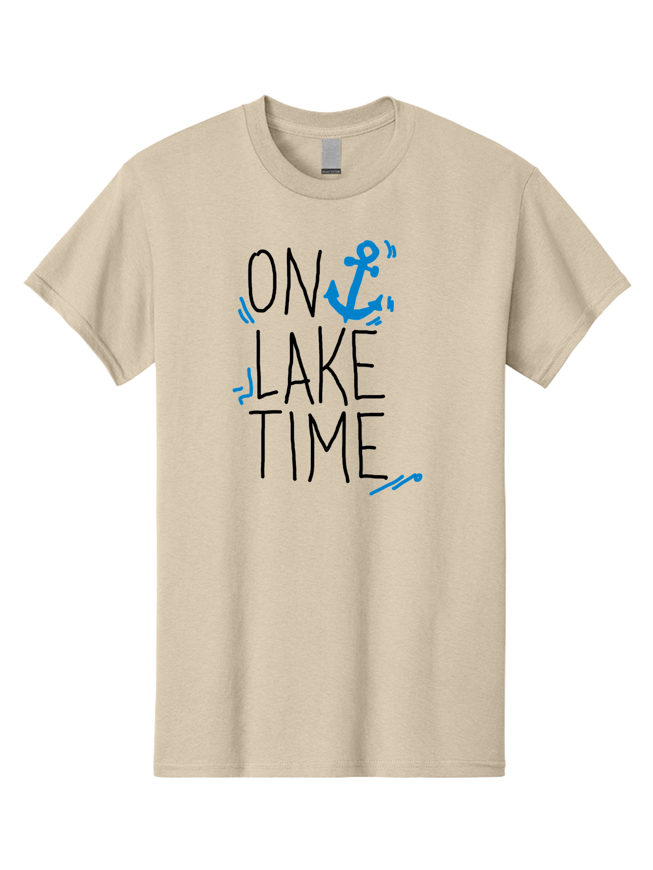 On-Lake-Time Men'S Graphic Tee, 100% Cotton, Comfortable Casual Summer Wear, Machine Washable, Lake Life, Anchor Symbol, Lake Time, Water Activities, Boating, Sailing, Relaxation, Leisure Time, Summer Fun, Nautical Theme - Aaa105
