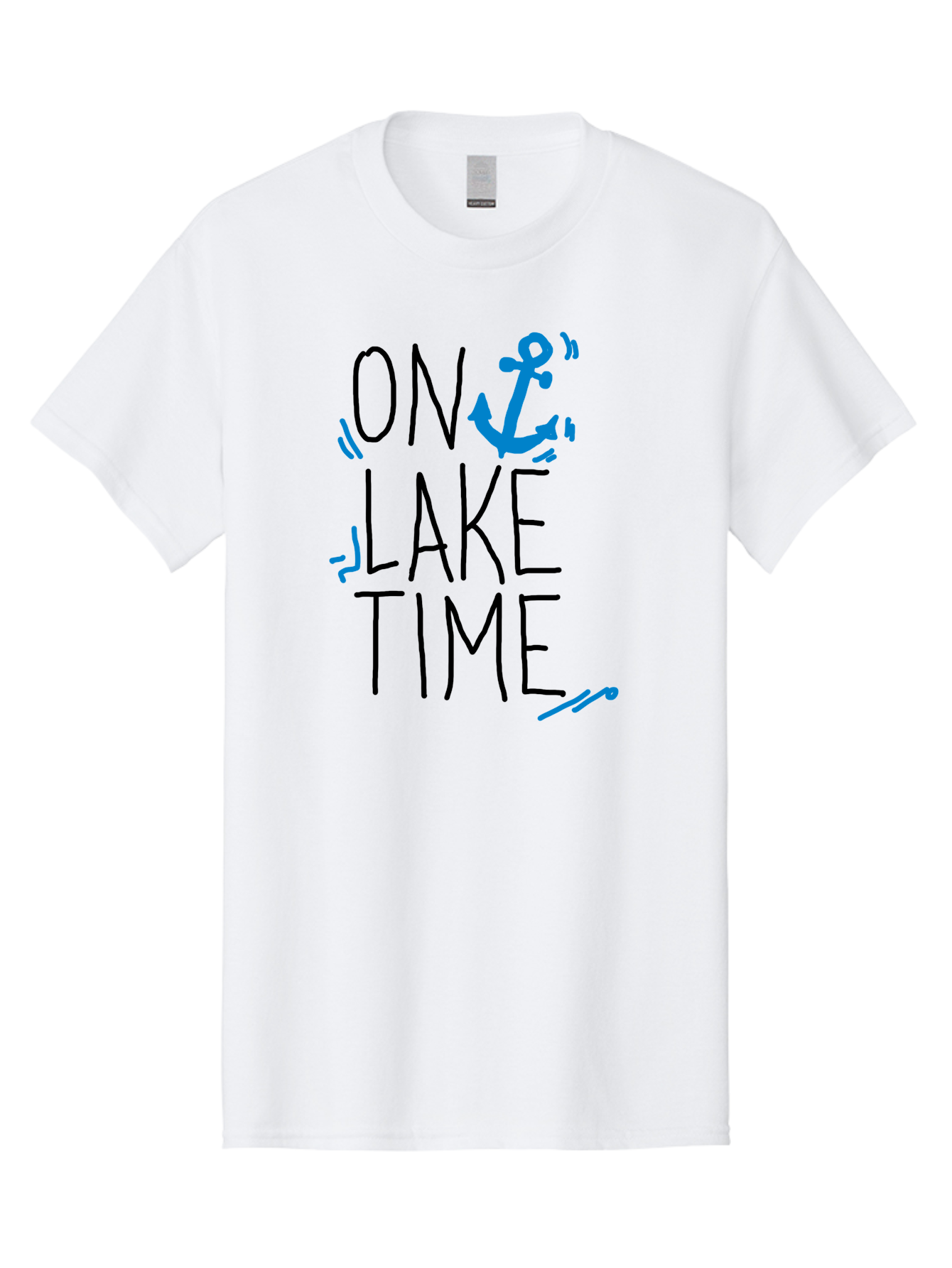 On-Lake-Time Men'S Graphic Tee, 100% Cotton, Comfortable Casual Summer Wear, Machine Washable, Lake Life, Anchor Symbol, Lake Time, Water Activities, Boating, Sailing, Relaxation, Leisure Time, Summer Fun, Nautical Theme - Aaa105