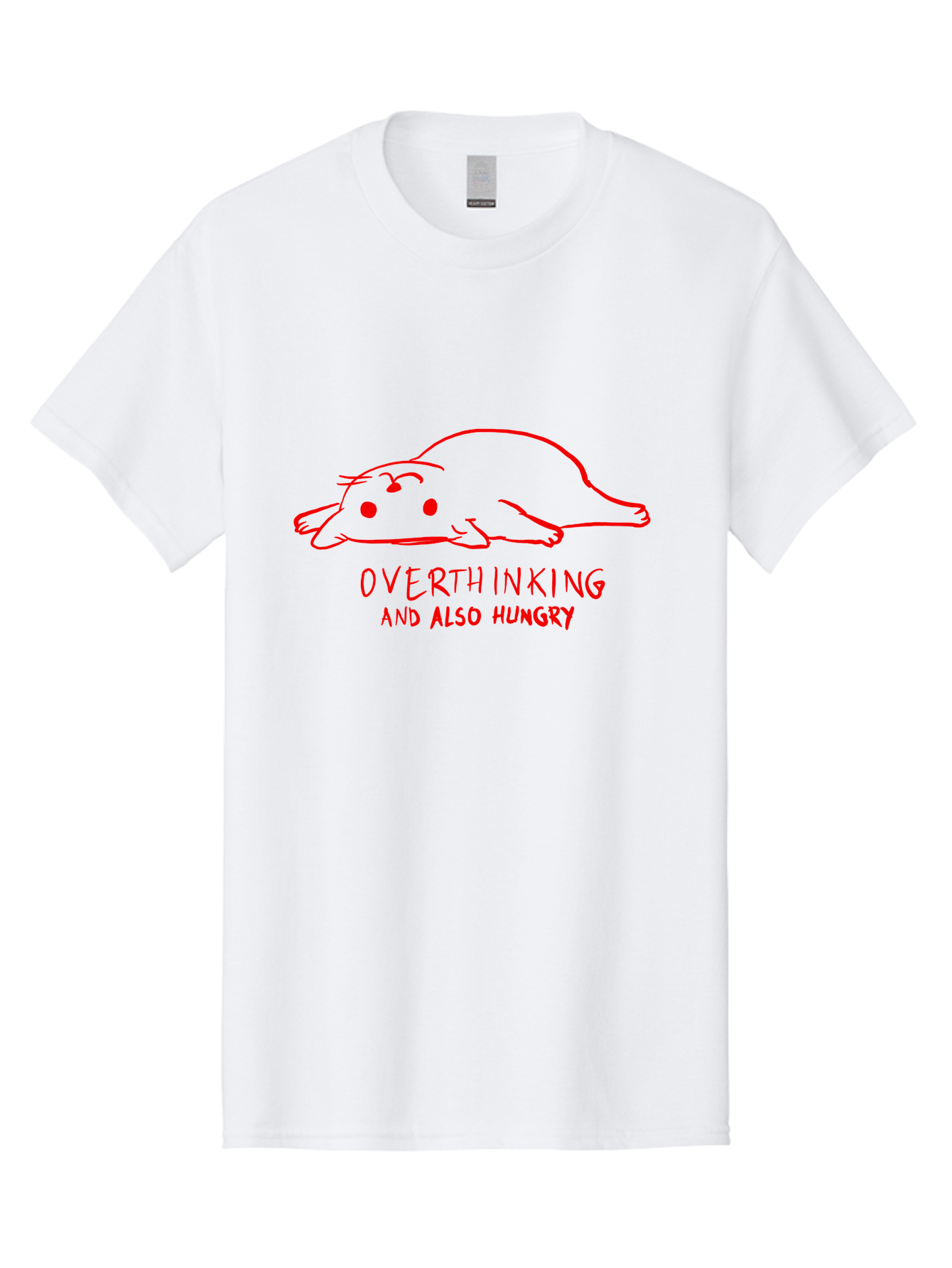 Overthinking-And-Also-Hungry Men'S Graphic Tee, 100% Cotton, Comfortable Casual Summer Wear, Machine Washable, Funny Animal Cartoon, Red Rat, Cute Rodent, Lying Down Relaxed, Overthinking Humor, Relatable, Funny, Quirky, Cartoon Humor, - Aaa106