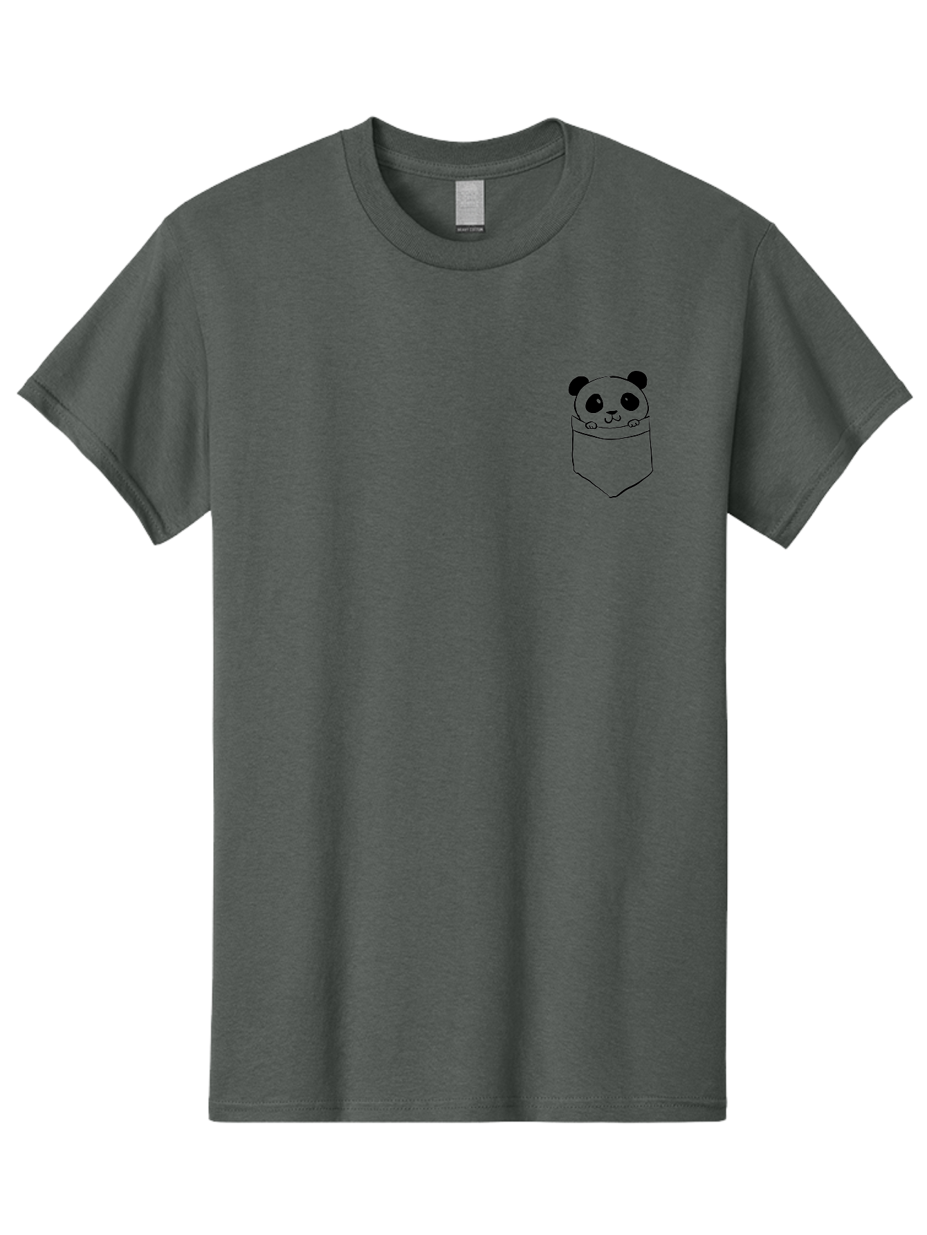 Panda-In-Pocket Men'S Graphic Tee, 100% Cotton, Comfortable Casual Summer Wear, Machine Washable, Cartoon Panda, Kawaii Animal, Pocket Friend, Cute Design, Minimalist Art, Adorable Character, Simple Illustration, Black Outline, Panda Bear - Aaa108