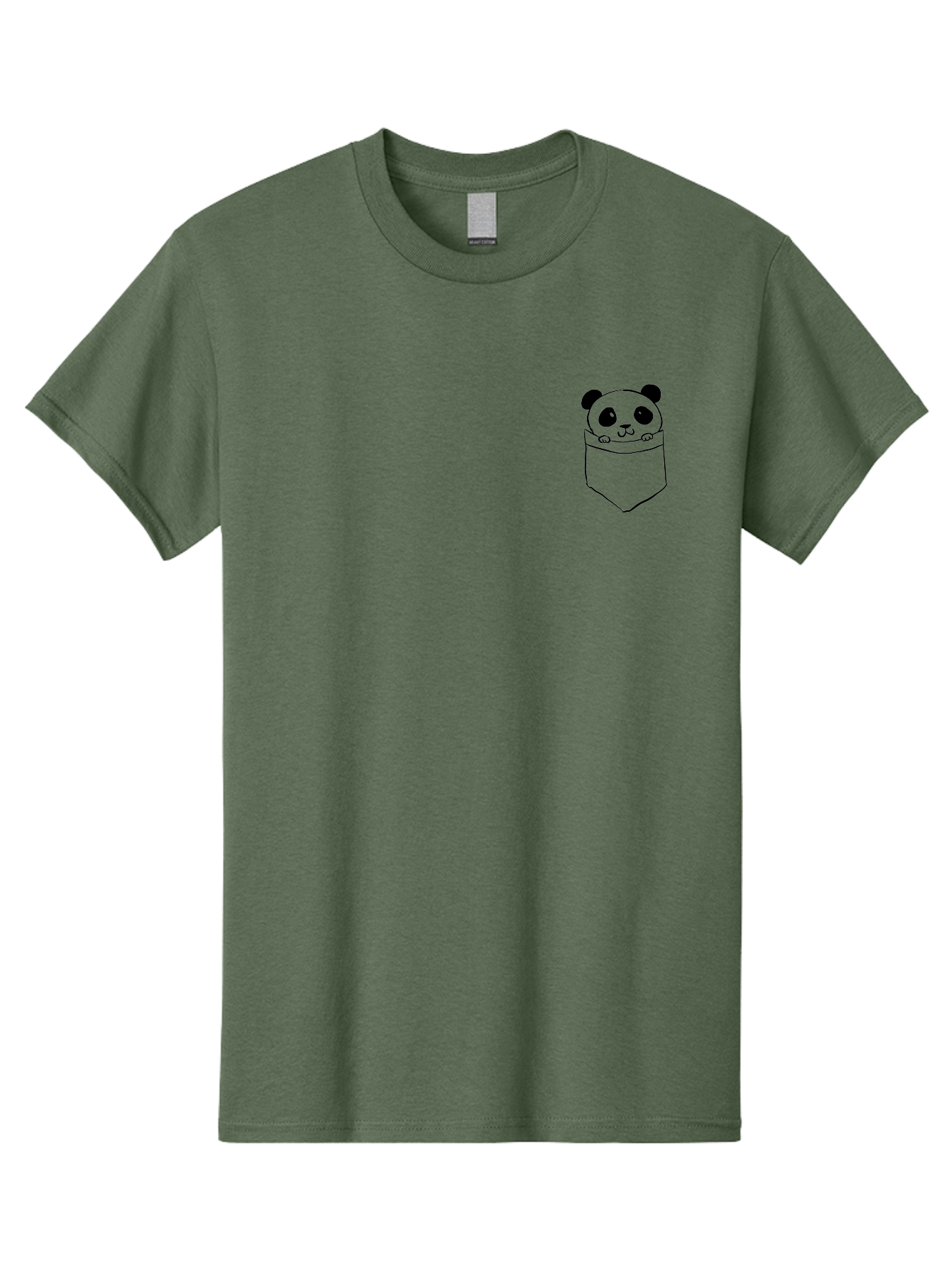 Panda-In-Pocket Men'S Graphic Tee, 100% Cotton, Comfortable Casual Summer Wear, Machine Washable, Cartoon Panda, Kawaii Animal, Pocket Friend, Cute Design, Minimalist Art, Adorable Character, Simple Illustration, Black Outline, Panda Bear - Aaa108