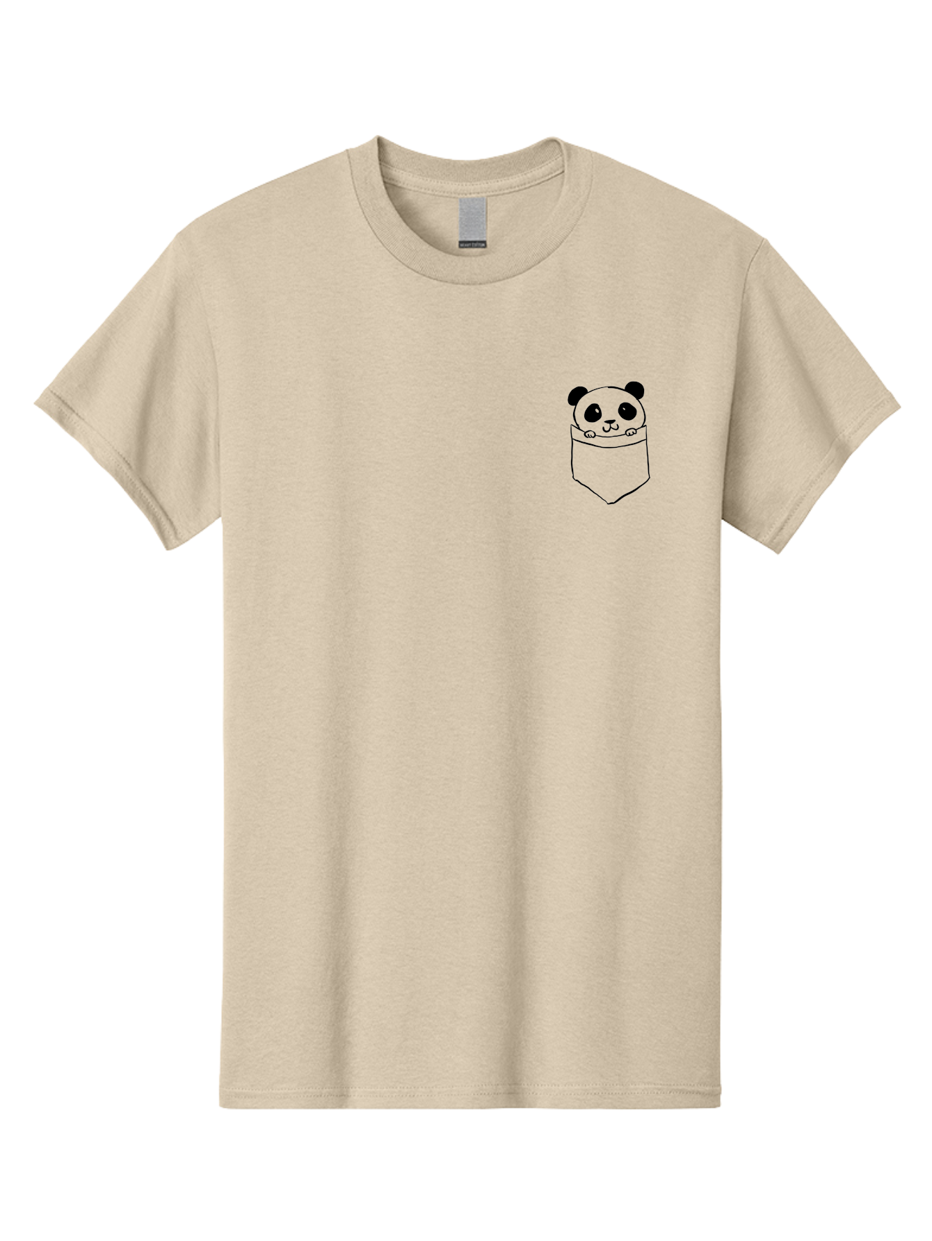 Panda-In-Pocket Men'S Graphic Tee, 100% Cotton, Comfortable Casual Summer Wear, Machine Washable, Cartoon Panda, Kawaii Animal, Pocket Friend, Cute Design, Minimalist Art, Adorable Character, Simple Illustration, Black Outline, Panda Bear - Aaa108