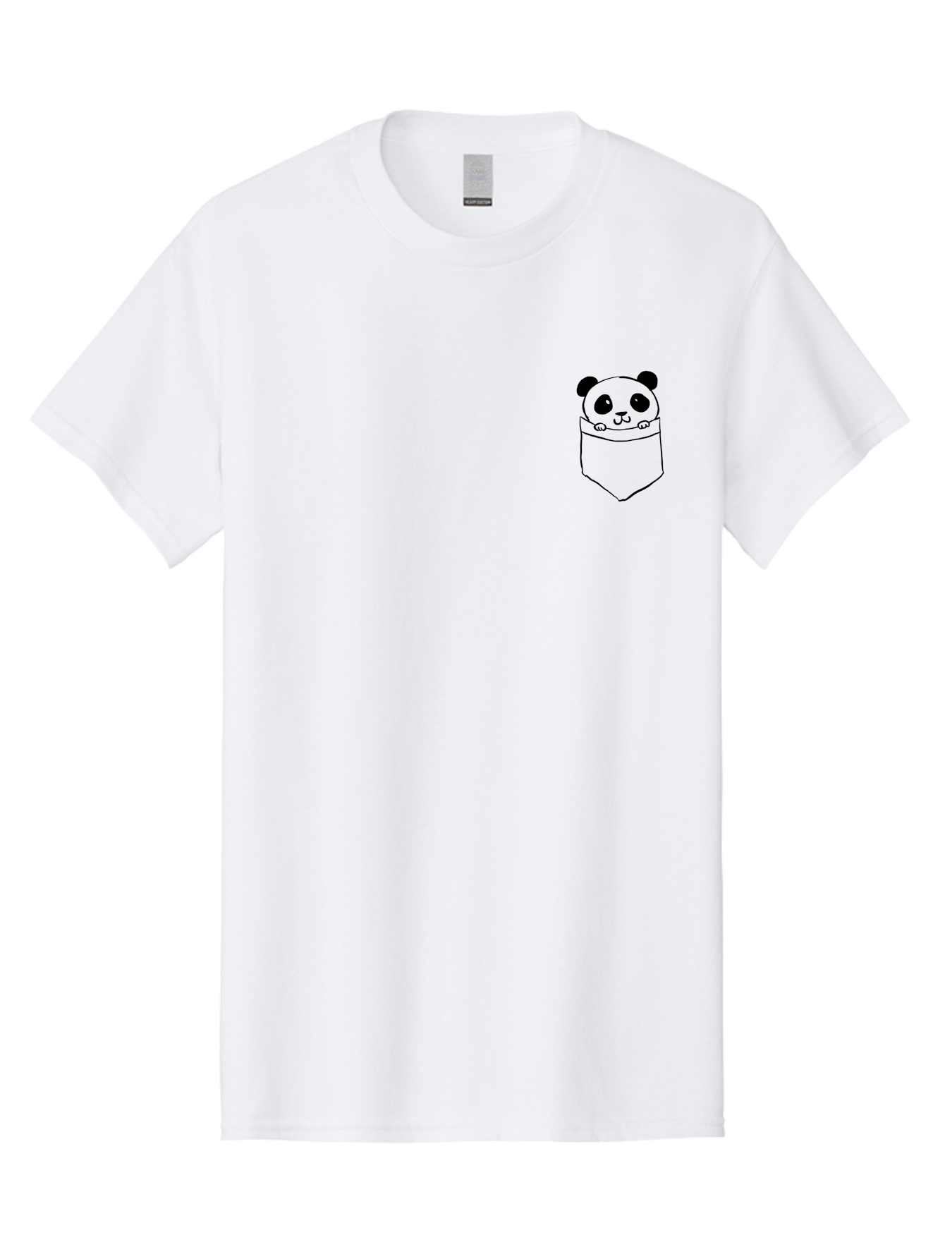 Panda-In-Pocket Men'S Graphic Tee, 100% Cotton, Comfortable Casual Summer Wear, Machine Washable, Cartoon Panda, Kawaii Animal, Pocket Friend, Cute Design, Minimalist Art, Adorable Character, Simple Illustration, Black Outline, Panda Bear - Aaa108
