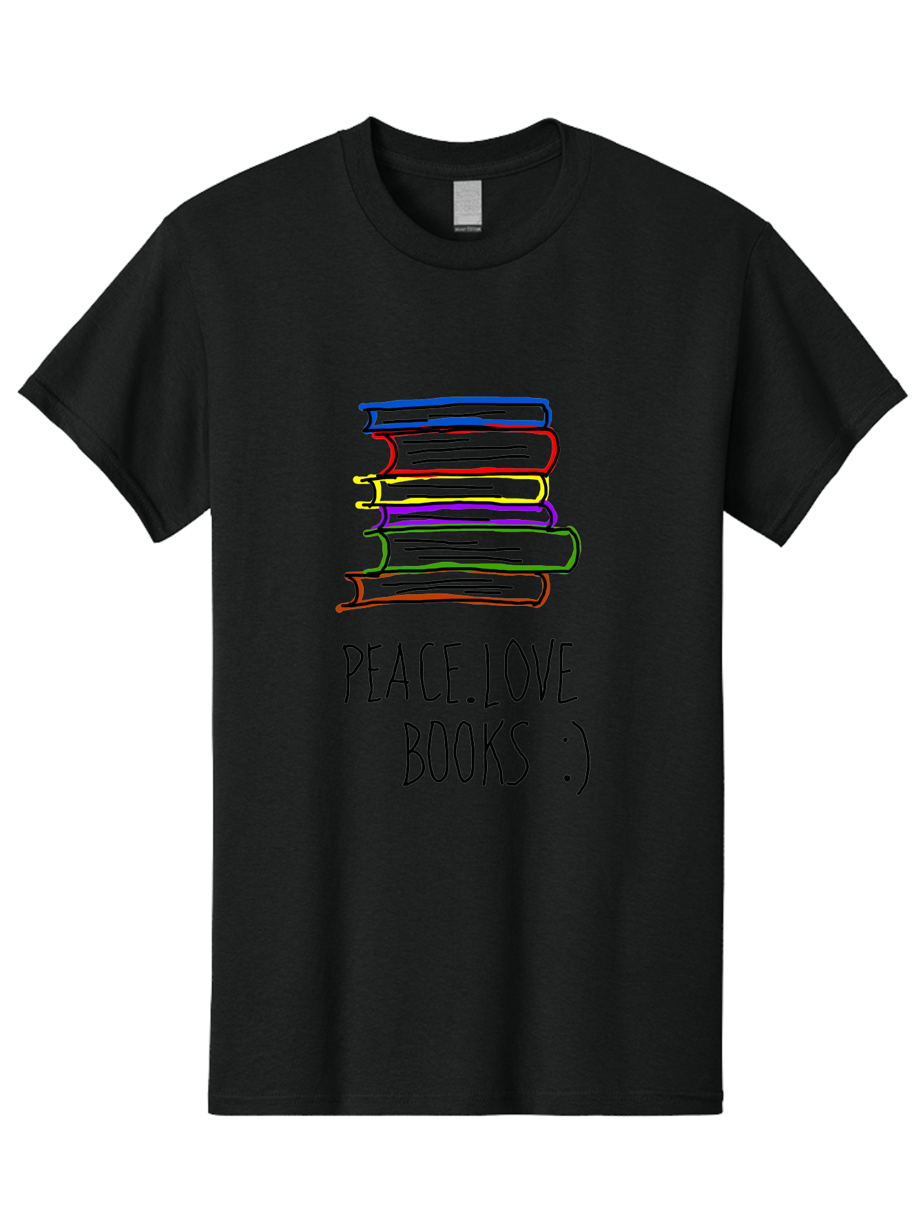 Peace-Love-Books Men'S Graphic Tee, 100% Cotton, Comfortable Casual Summer Wear, Machine Washable, Stack Of Books, Love For Reading, Peaceful Atmosphere, Inspirational Quote, Book Lovers, Reading Culture, Inspirational Message, - Aaa109