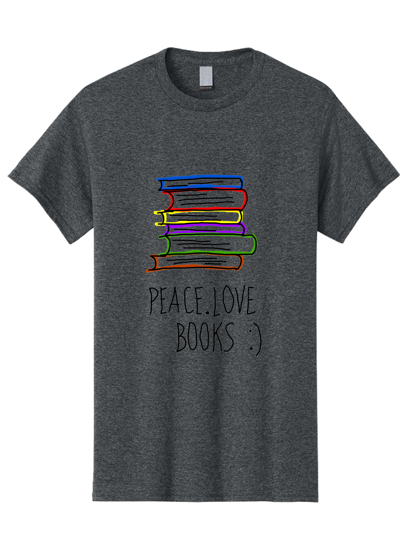Peace-Love-Books Men'S Graphic Tee, 100% Cotton, Comfortable Casual Summer Wear, Machine Washable, Stack Of Books, Love For Reading, Peaceful Atmosphere, Inspirational Quote, Book Lovers, Reading Culture, Inspirational Message, - Aaa109