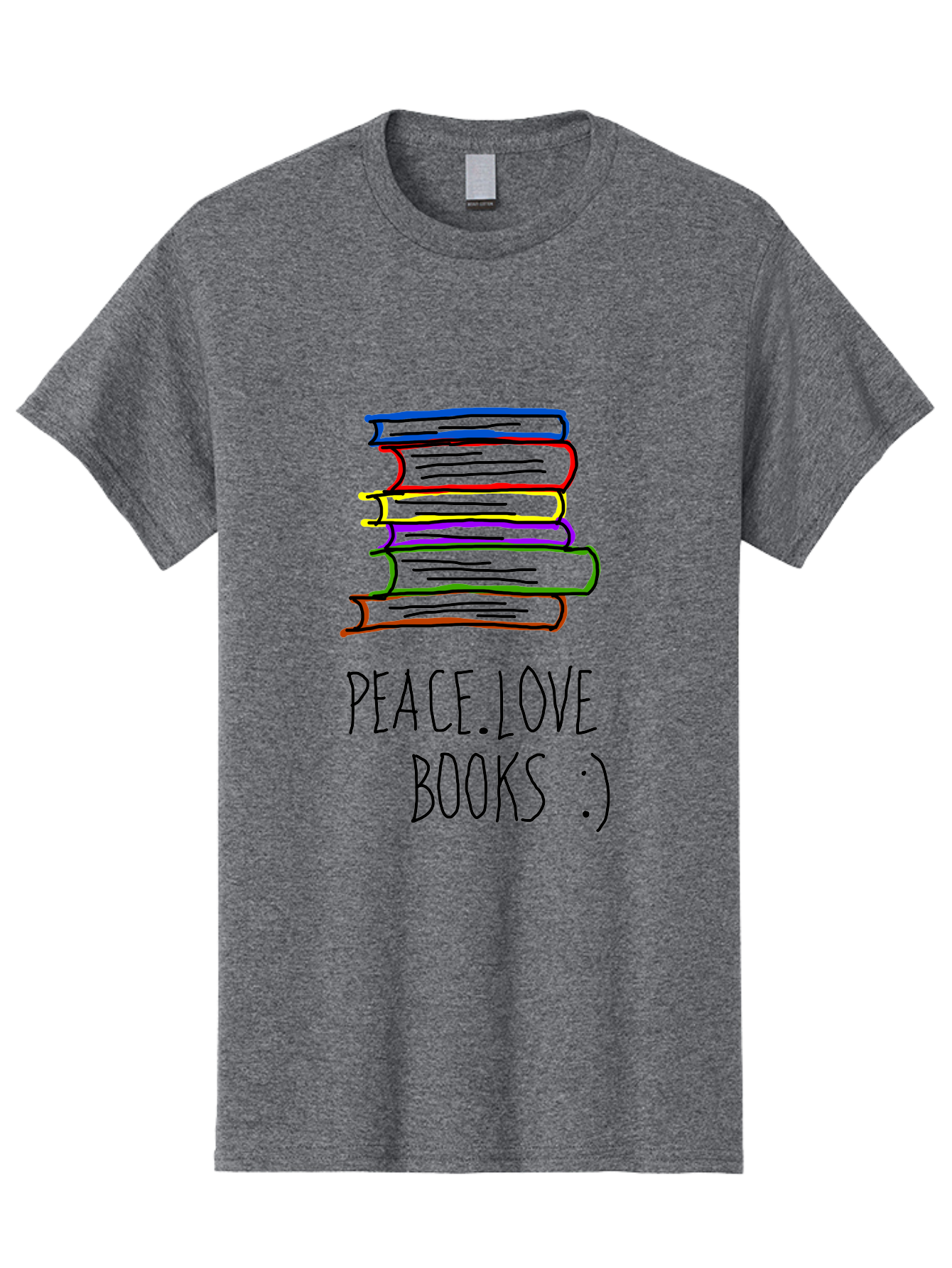 Peace-Love-Books Men'S Graphic Tee, 100% Cotton, Comfortable Casual Summer Wear, Machine Washable, Stack Of Books, Love For Reading, Peaceful Atmosphere, Inspirational Quote, Book Lovers, Reading Culture, Inspirational Message, - Aaa109