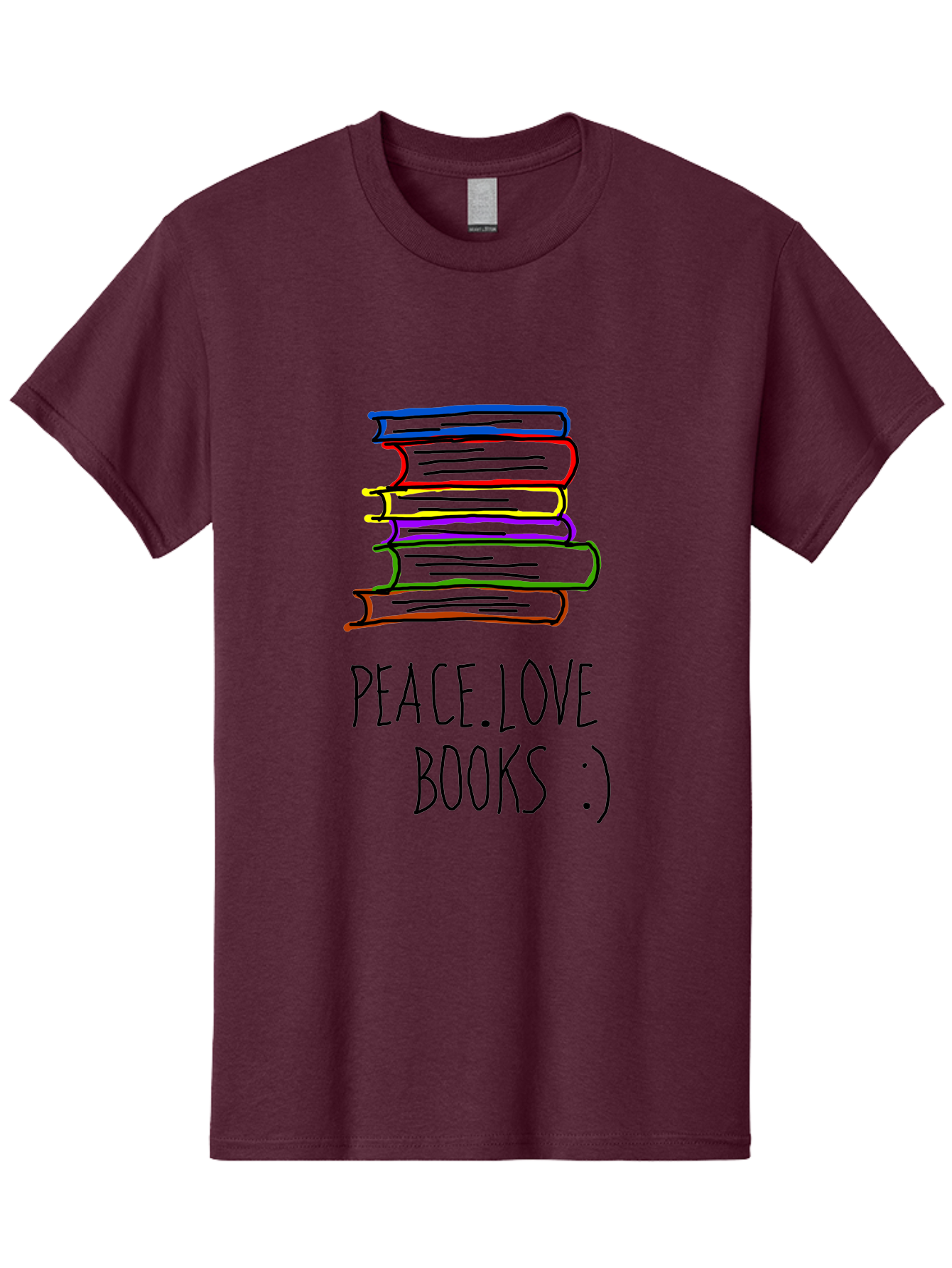 Peace-Love-Books Men'S Graphic Tee, 100% Cotton, Comfortable Casual Summer Wear, Machine Washable, Stack Of Books, Love For Reading, Peaceful Atmosphere, Inspirational Quote, Book Lovers, Reading Culture, Inspirational Message, - Aaa109