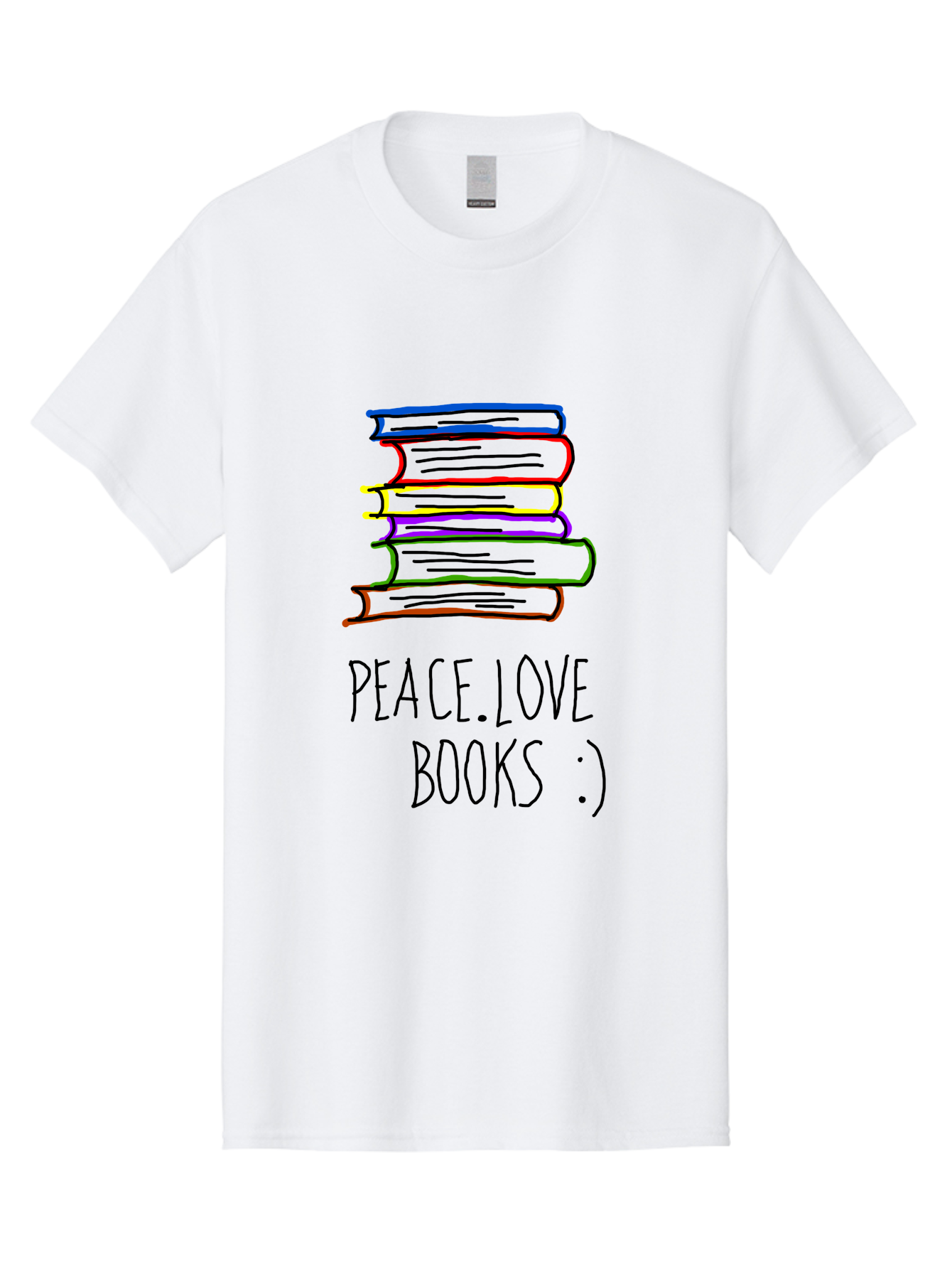 Peace-Love-Books Men'S Graphic Tee, 100% Cotton, Comfortable Casual Summer Wear, Machine Washable, Stack Of Books, Love For Reading, Peaceful Atmosphere, Inspirational Quote, Book Lovers, Reading Culture, Inspirational Message, - Aaa109