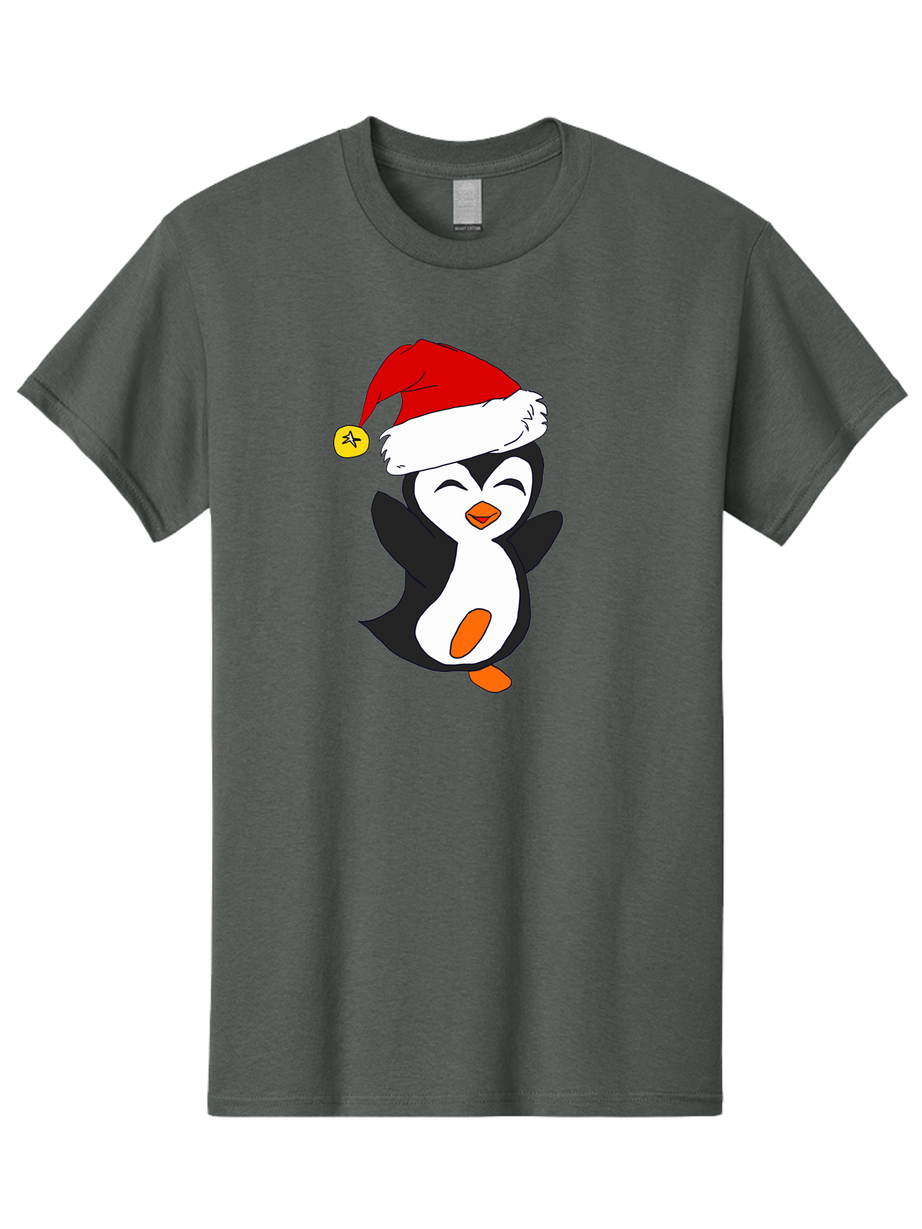 Penguin-With-Santa-Hat Men'S Graphic Tee, 100% Cotton, Comfortable Casual Summer Wear, Machine Washable, Cartoon Penguin, Santa Hat, Christmas Character, Festive Holiday, Cartoon Illustration, Winter Wonderland, Cute Animal, - Aaa110