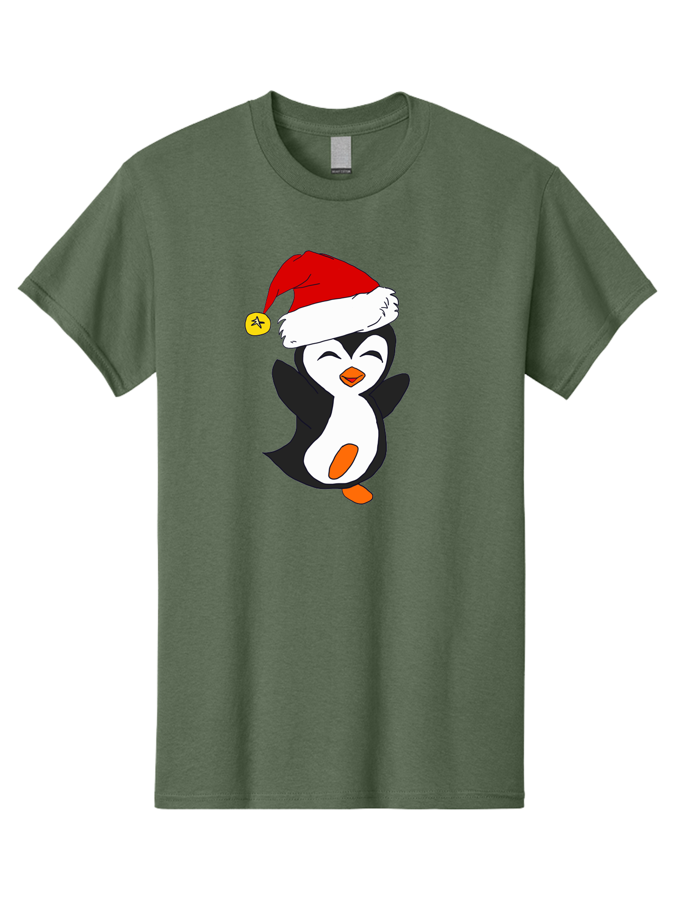 Penguin-With-Santa-Hat Men'S Graphic Tee, 100% Cotton, Comfortable Casual Summer Wear, Machine Washable, Cartoon Penguin, Santa Hat, Christmas Character, Festive Holiday, Cartoon Illustration, Winter Wonderland, Cute Animal, - Aaa110
