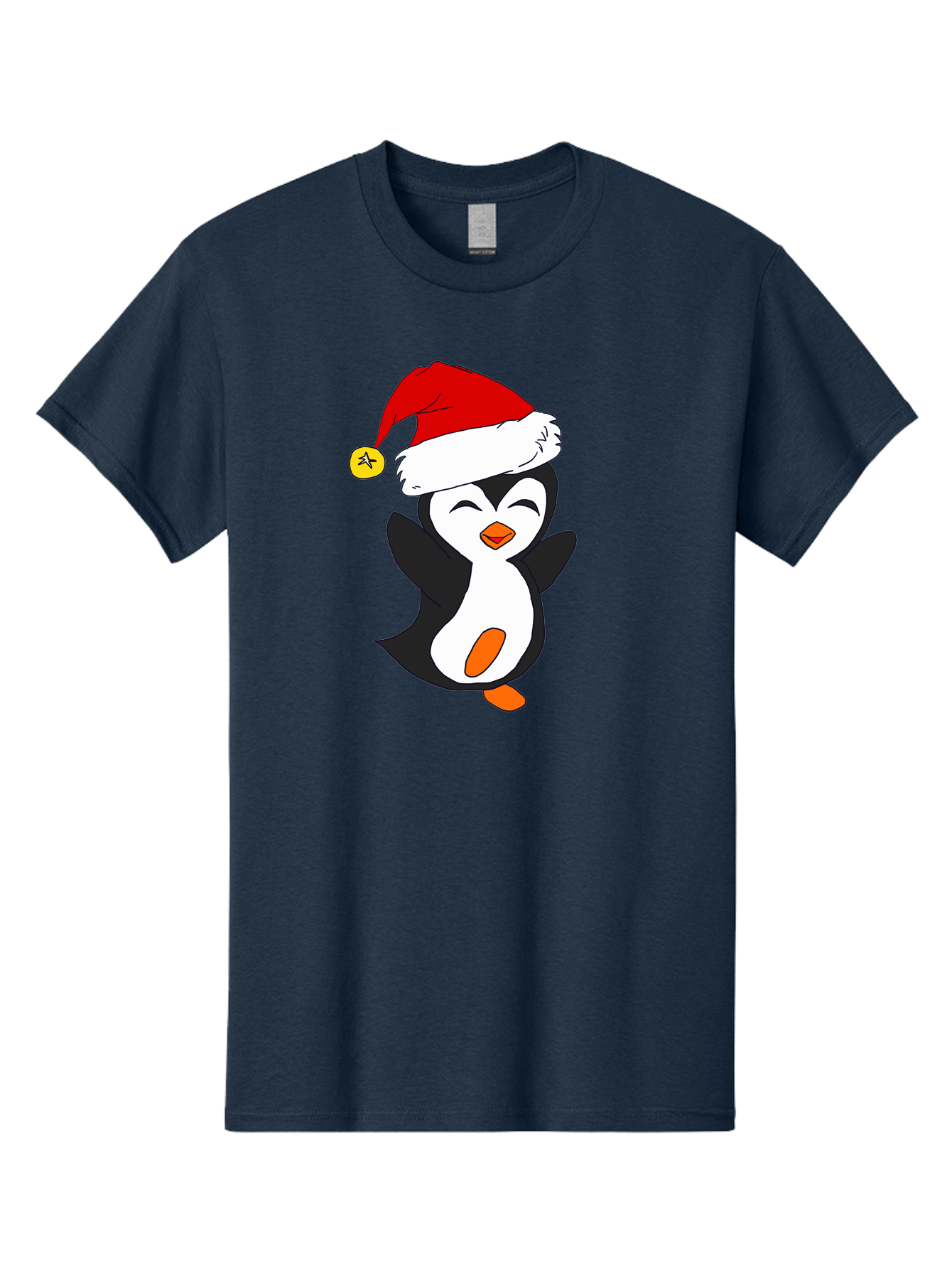Penguin-With-Santa-Hat Men'S Graphic Tee, 100% Cotton, Comfortable Casual Summer Wear, Machine Washable, Cartoon Penguin, Santa Hat, Christmas Character, Festive Holiday, Cartoon Illustration, Winter Wonderland, Cute Animal, - Aaa110