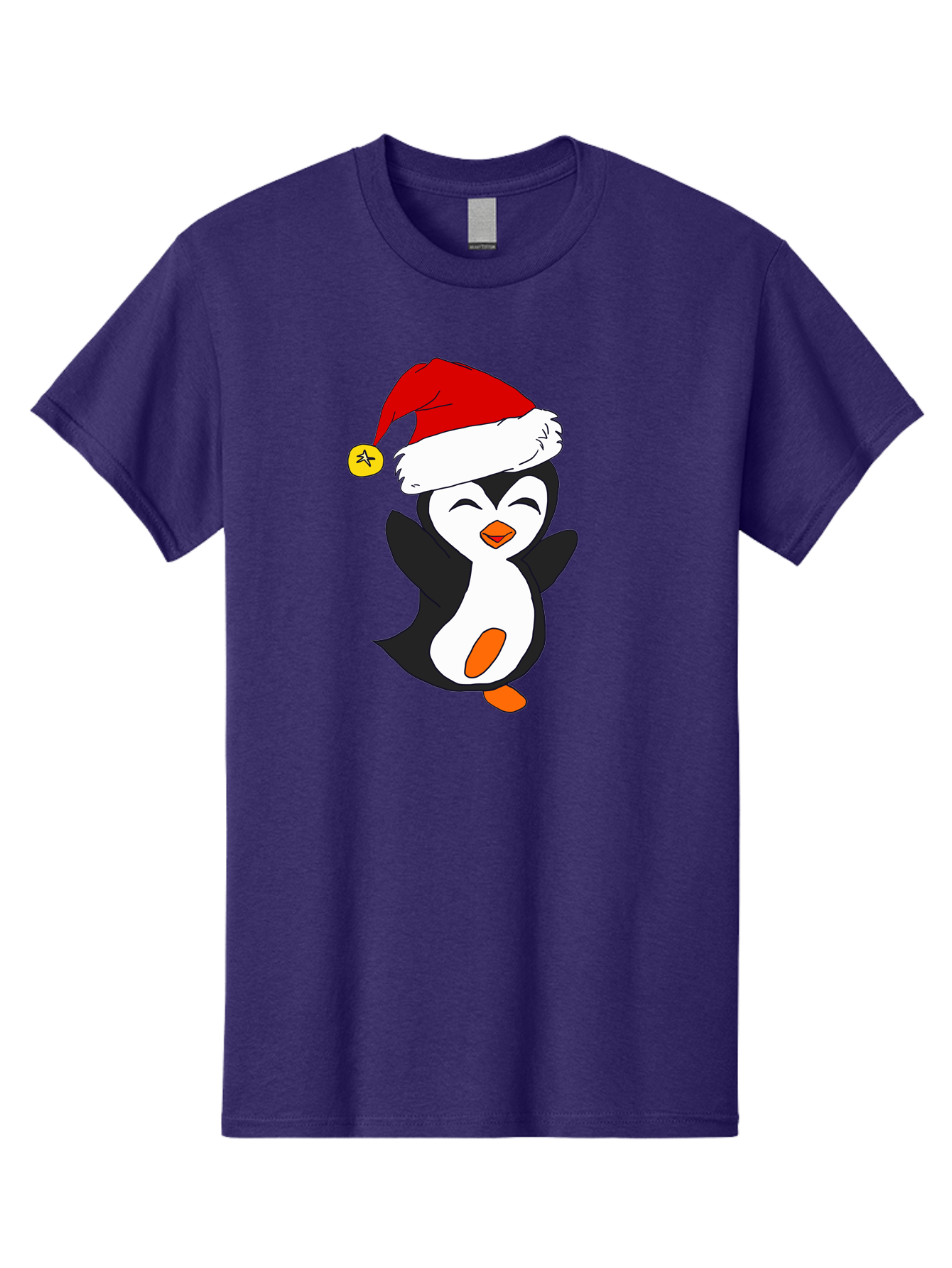 Penguin-With-Santa-Hat Men'S Graphic Tee, 100% Cotton, Comfortable Casual Summer Wear, Machine Washable, Cartoon Penguin, Santa Hat, Christmas Character, Festive Holiday, Cartoon Illustration, Winter Wonderland, Cute Animal, - Aaa110