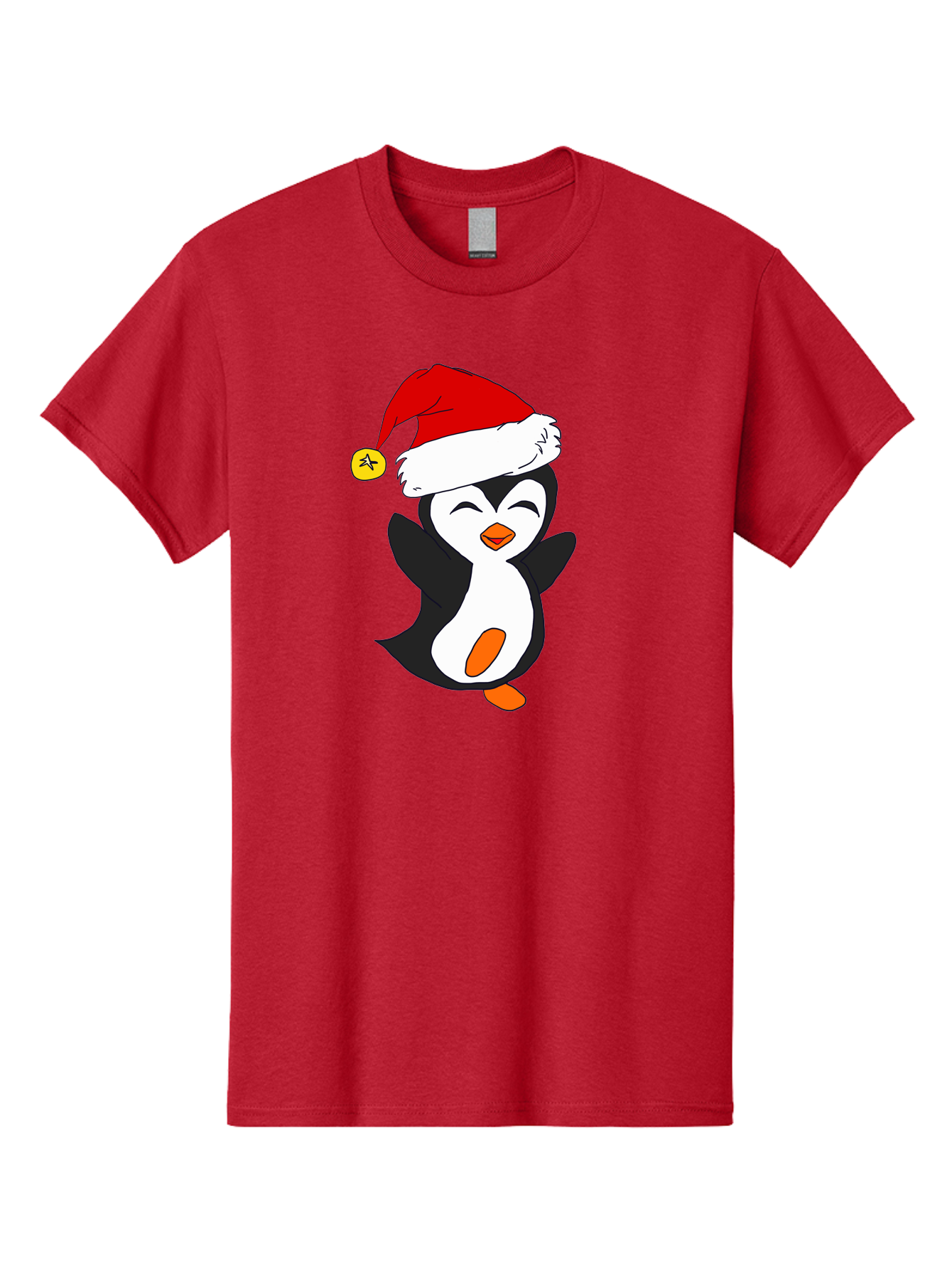 Penguin-With-Santa-Hat Men'S Graphic Tee, 100% Cotton, Comfortable Casual Summer Wear, Machine Washable, Cartoon Penguin, Santa Hat, Christmas Character, Festive Holiday, Cartoon Illustration, Winter Wonderland, Cute Animal, - Aaa110