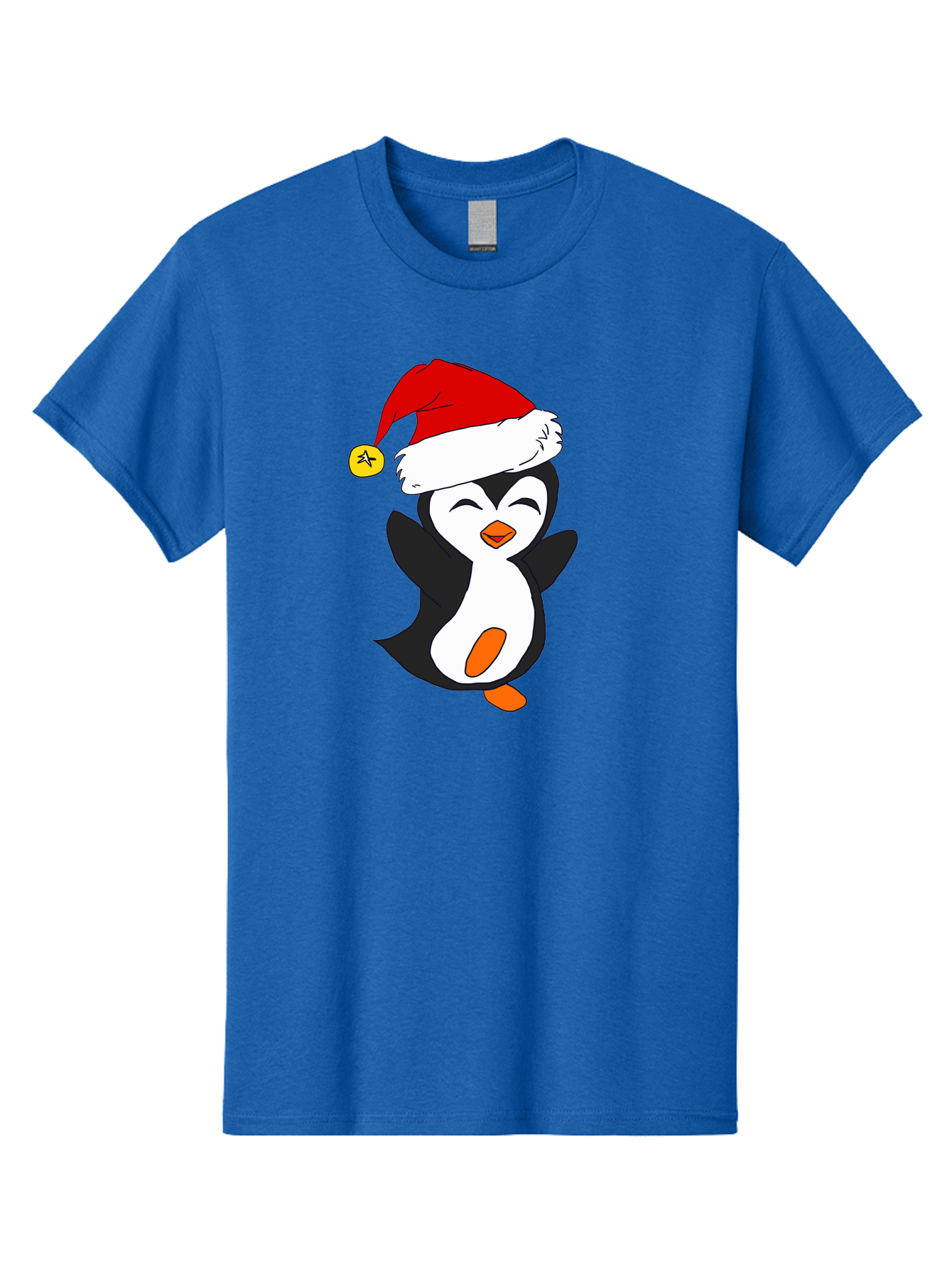 Penguin-With-Santa-Hat Men'S Graphic Tee, 100% Cotton, Comfortable Casual Summer Wear, Machine Washable, Cartoon Penguin, Santa Hat, Christmas Character, Festive Holiday, Cartoon Illustration, Winter Wonderland, Cute Animal, - Aaa110
