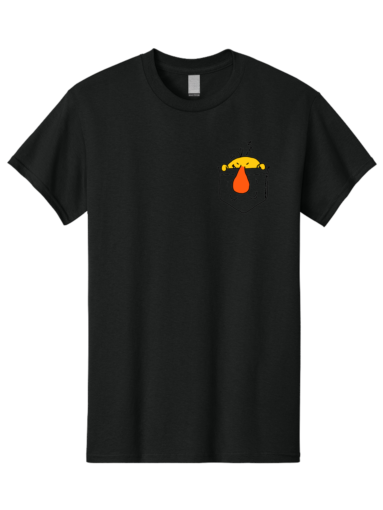 Pocket-Chicken Men'S Graphic Tee, 100% Cotton, Comfortable Casual Summer Wear, Machine Washable, Cartoon Chicken, Crying Face, Pocket Illustration, Orange Teardrop, Emotional Expression, Simple Doodle, Quirky Design, Funny Character - Aaa114