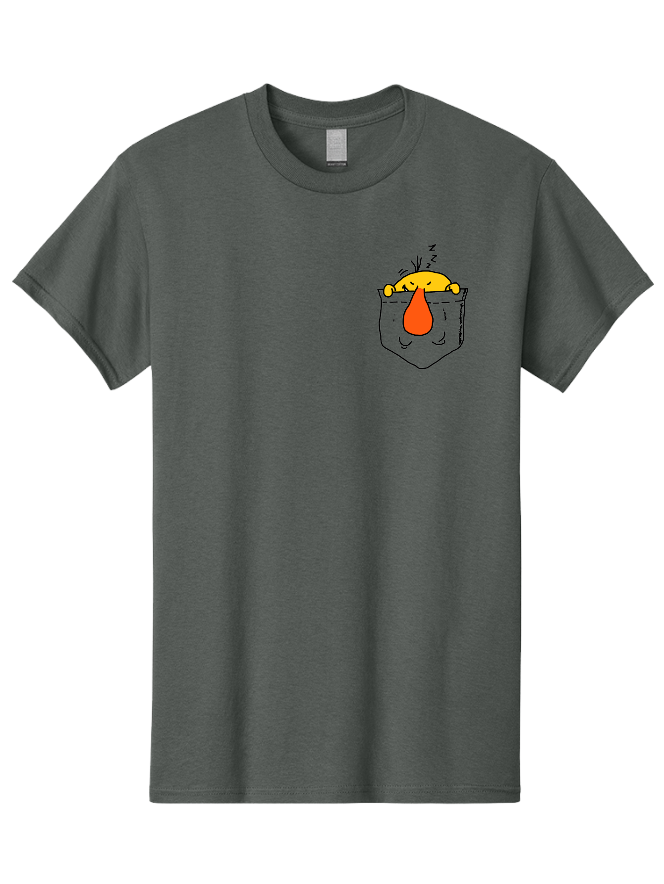 Pocket-Chicken Men'S Graphic Tee, 100% Cotton, Comfortable Casual Summer Wear, Machine Washable, Cartoon Chicken, Crying Face, Pocket Illustration, Orange Teardrop, Emotional Expression, Simple Doodle, Quirky Design, Funny Character - Aaa114