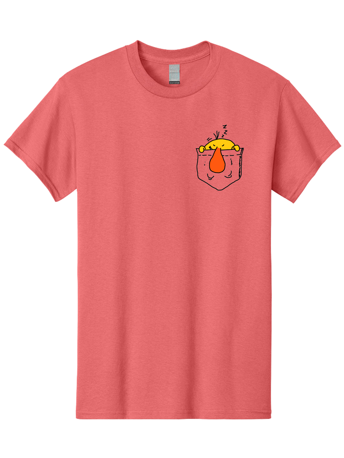Pocket-Chicken Men'S Graphic Tee, 100% Cotton, Comfortable Casual Summer Wear, Machine Washable, Cartoon Chicken, Crying Face, Pocket Illustration, Orange Teardrop, Emotional Expression, Simple Doodle, Quirky Design, Funny Character - Aaa114