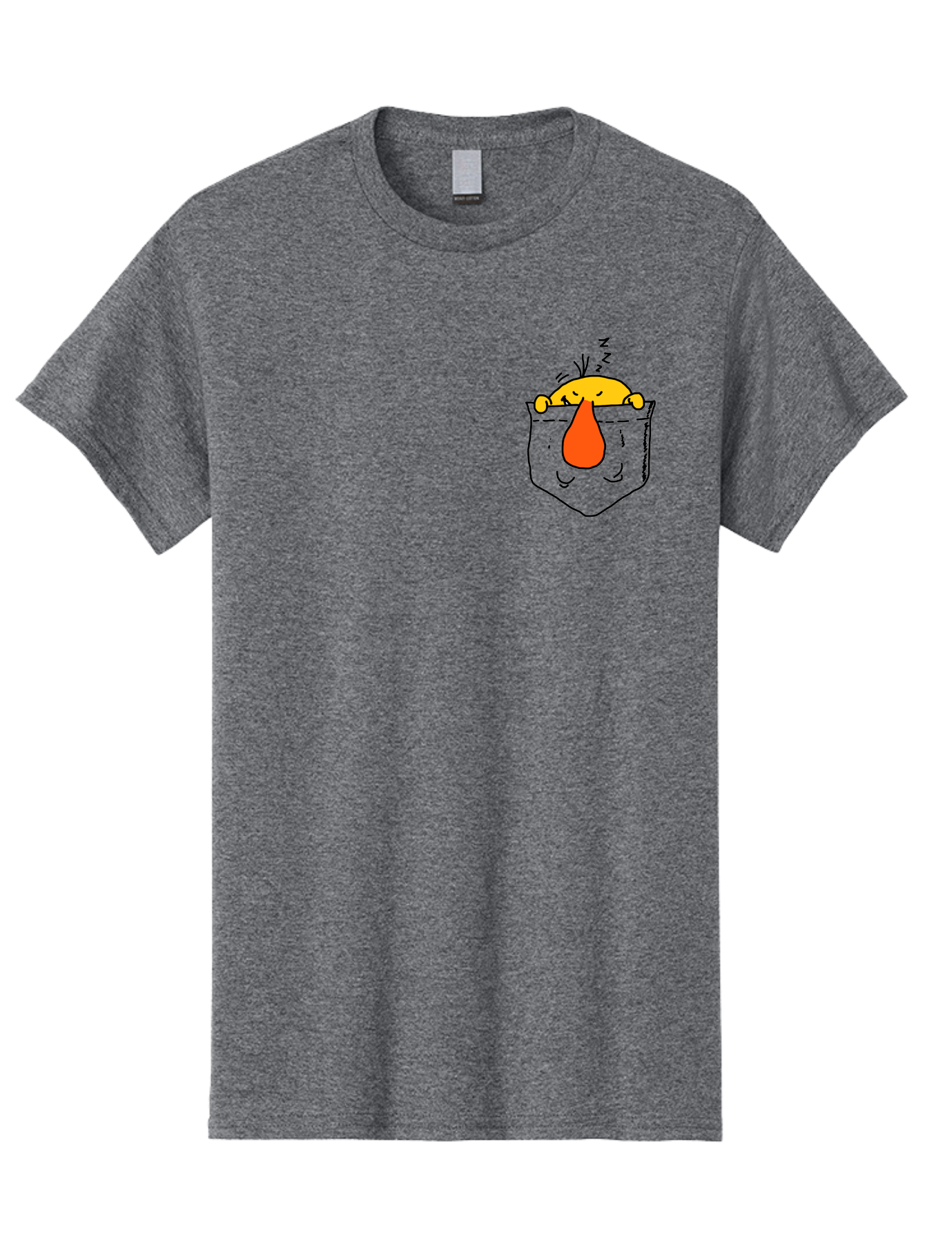 Pocket-Chicken Men'S Graphic Tee, 100% Cotton, Comfortable Casual Summer Wear, Machine Washable, Cartoon Chicken, Crying Face, Pocket Illustration, Orange Teardrop, Emotional Expression, Simple Doodle, Quirky Design, Funny Character - Aaa114