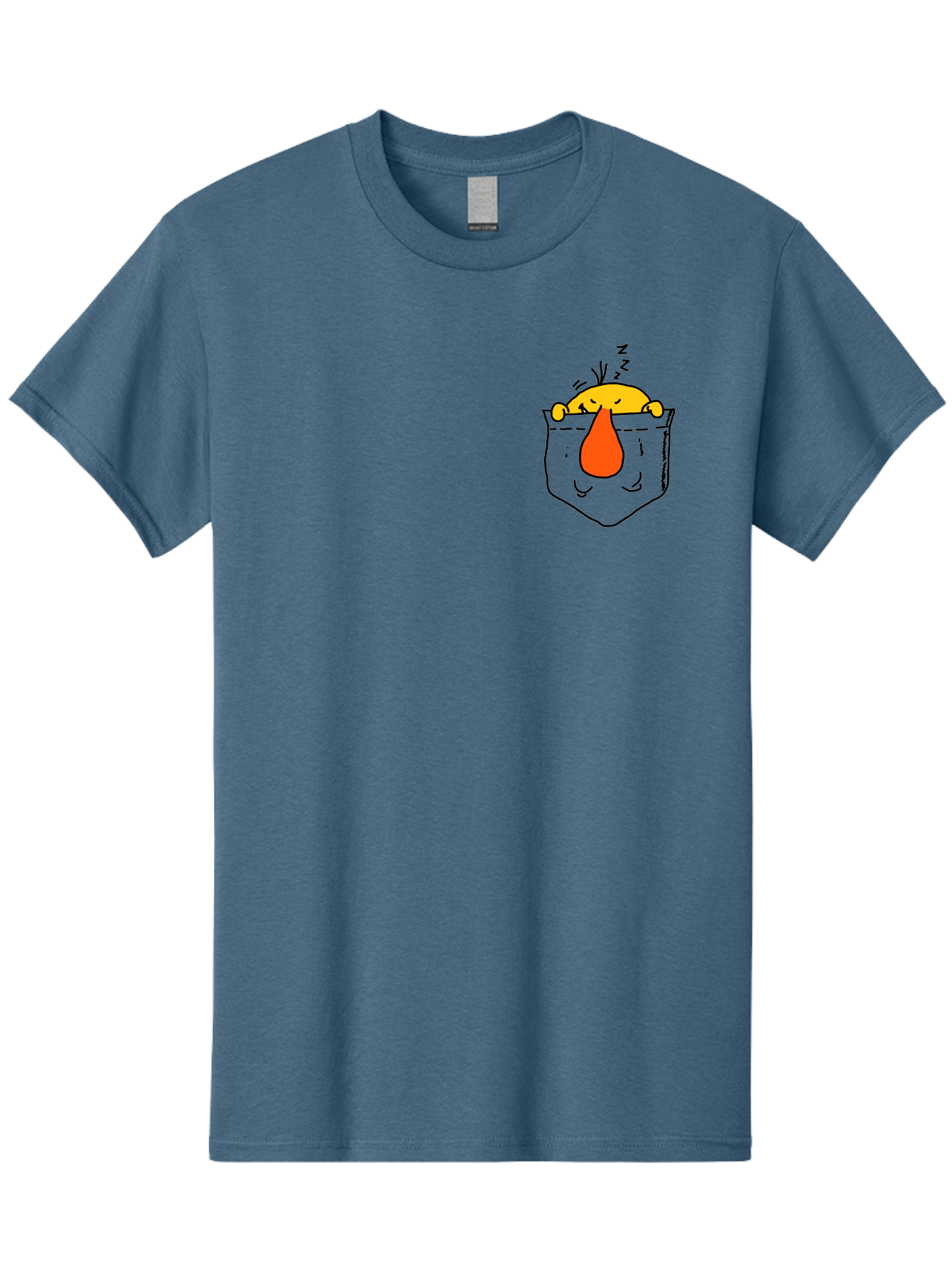 Pocket-Chicken Men'S Graphic Tee, 100% Cotton, Comfortable Casual Summer Wear, Machine Washable, Cartoon Chicken, Crying Face, Pocket Illustration, Orange Teardrop, Emotional Expression, Simple Doodle, Quirky Design, Funny Character - Aaa114