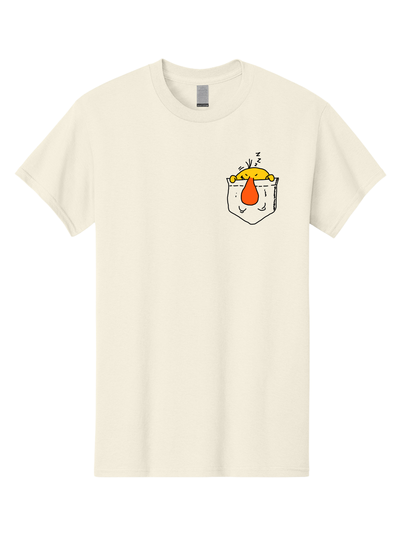 Pocket-Chicken Men'S Graphic Tee, 100% Cotton, Comfortable Casual Summer Wear, Machine Washable, Cartoon Chicken, Crying Face, Pocket Illustration, Orange Teardrop, Emotional Expression, Simple Doodle, Quirky Design, Funny Character - Aaa114
