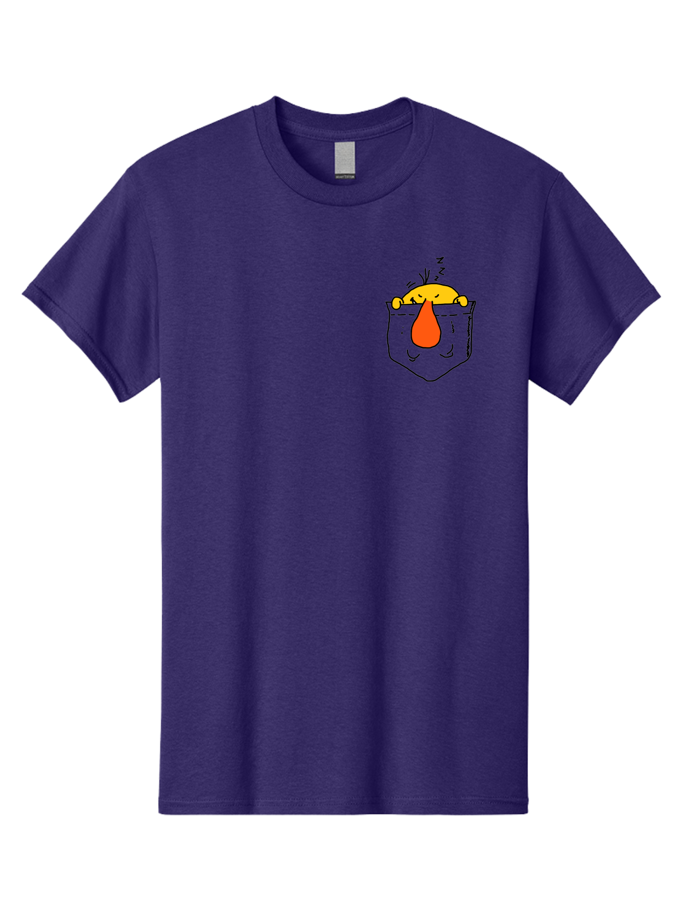 Pocket-Chicken Men'S Graphic Tee, 100% Cotton, Comfortable Casual Summer Wear, Machine Washable, Cartoon Chicken, Crying Face, Pocket Illustration, Orange Teardrop, Emotional Expression, Simple Doodle, Quirky Design, Funny Character - Aaa114