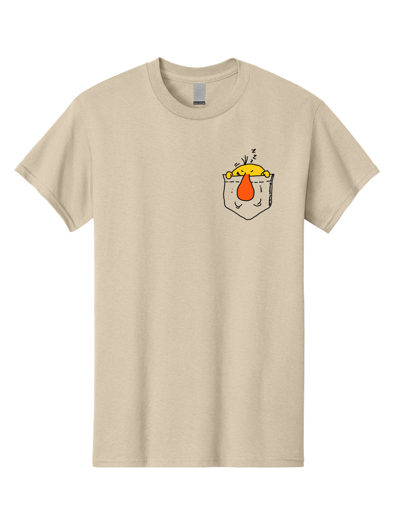 Pocket-Chicken Men'S Graphic Tee, 100% Cotton, Comfortable Casual Summer Wear, Machine Washable, Cartoon Chicken, Crying Face, Pocket Illustration, Orange Teardrop, Emotional Expression, Simple Doodle, Quirky Design, Funny Character - Aaa114