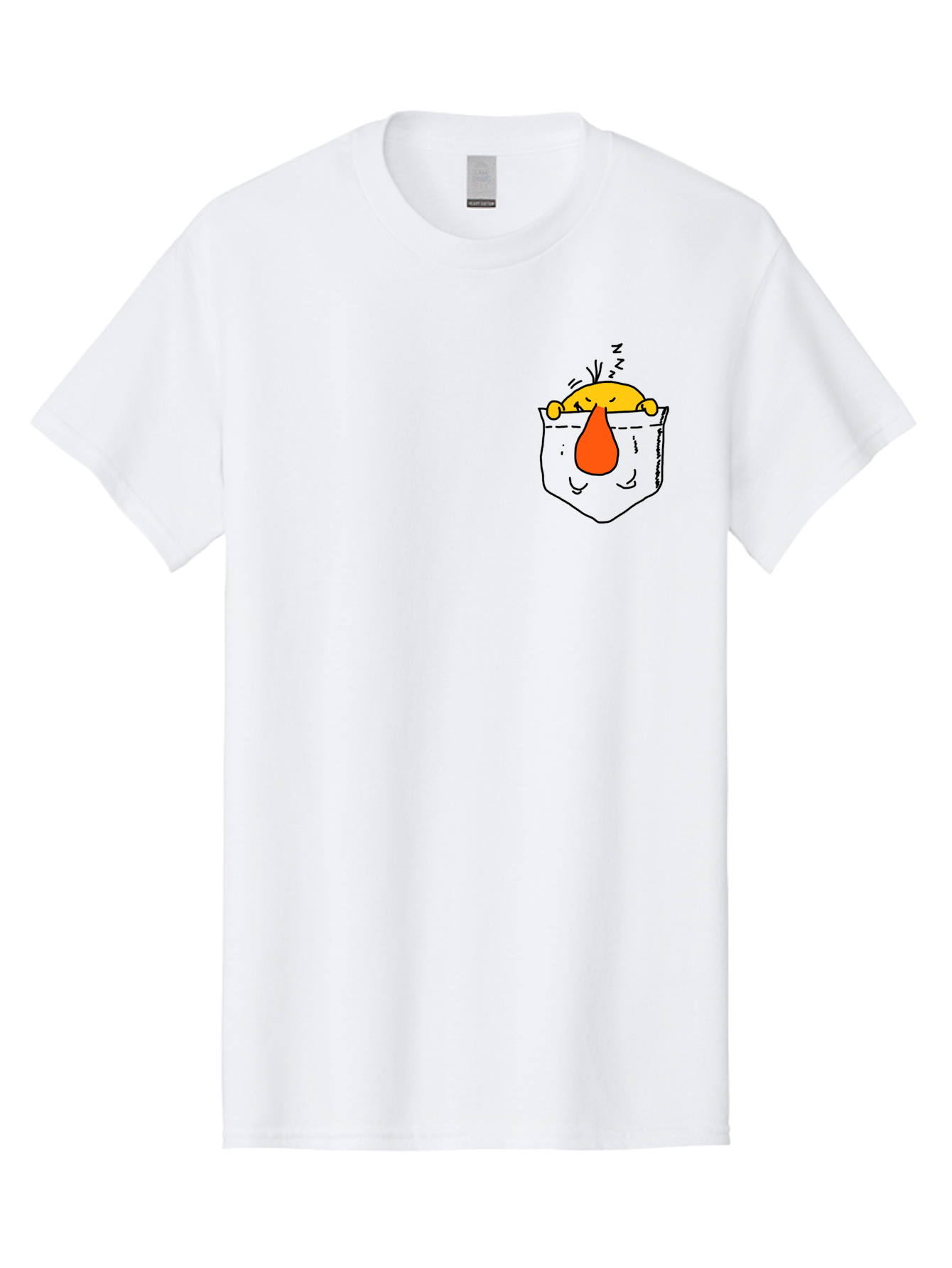 Pocket-Chicken Men'S Graphic Tee, 100% Cotton, Comfortable Casual Summer Wear, Machine Washable, Cartoon Chicken, Crying Face, Pocket Illustration, Orange Teardrop, Emotional Expression, Simple Doodle, Quirky Design, Funny Character - Aaa114