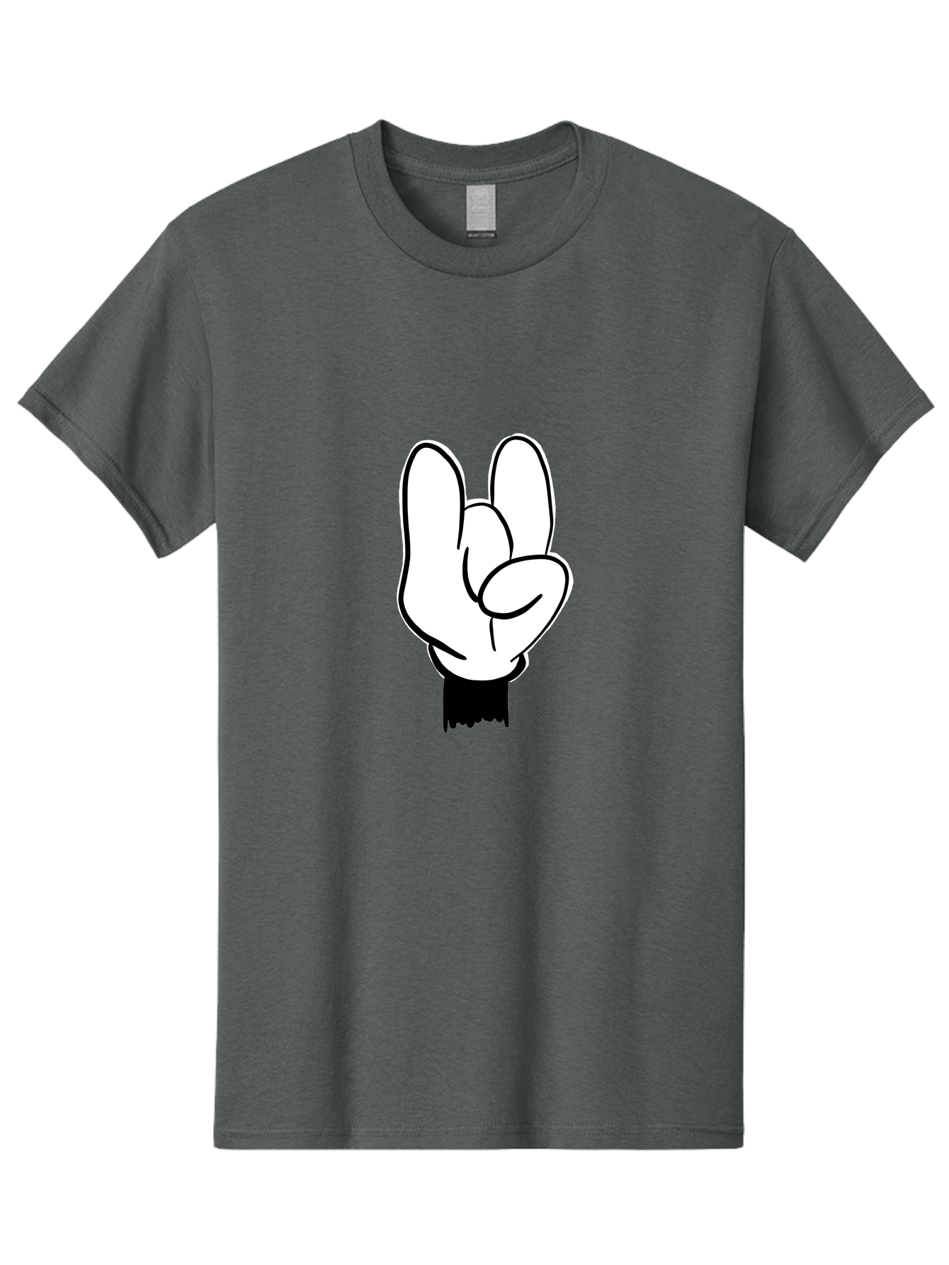 Rock-On-Hand Men'S Graphic Tee, 100% Cotton, Comfortable Casual Summer Wear, Machine Washable, Hand Gesture, Peace Sign, Cartoon Illustration, White Hand, Black Sleeve, Simple Design, Symbol Of Peace, Illustration Art, Graphic Design - Aaa117