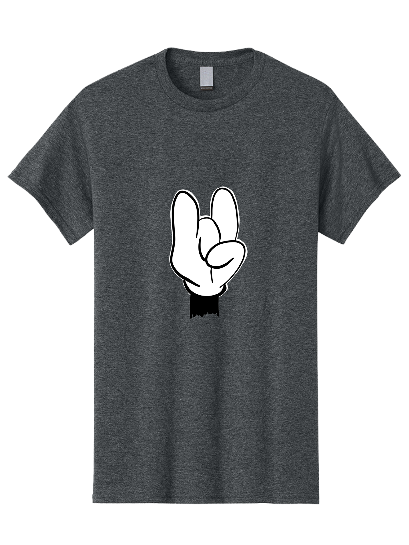 Rock-On-Hand Men'S Graphic Tee, 100% Cotton, Comfortable Casual Summer Wear, Machine Washable, Hand Gesture, Peace Sign, Cartoon Illustration, White Hand, Black Sleeve, Simple Design, Symbol Of Peace, Illustration Art, Graphic Design - Aaa117