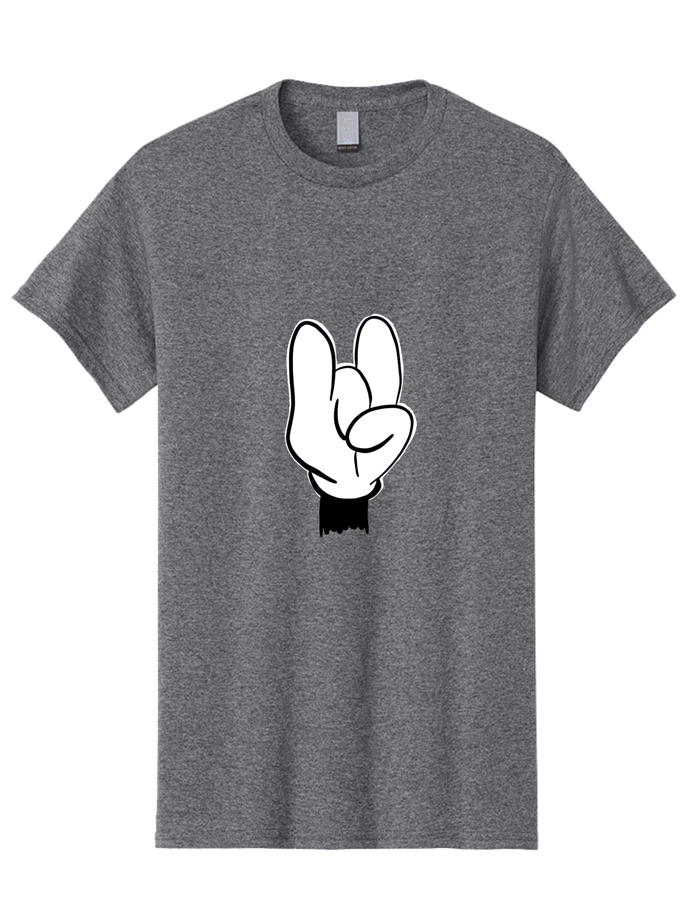 Rock-On-Hand Men'S Graphic Tee, 100% Cotton, Comfortable Casual Summer Wear, Machine Washable, Hand Gesture, Peace Sign, Cartoon Illustration, White Hand, Black Sleeve, Simple Design, Symbol Of Peace, Illustration Art, Graphic Design - Aaa117