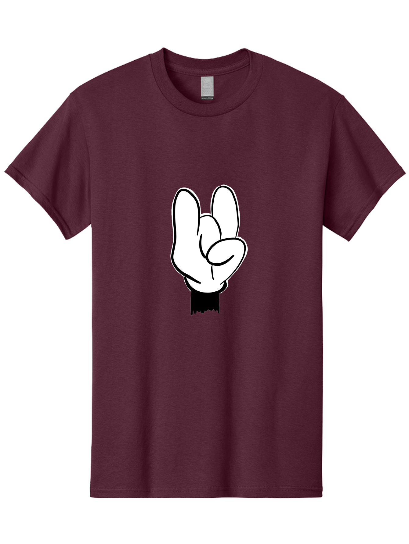 Rock-On-Hand Men'S Graphic Tee, 100% Cotton, Comfortable Casual Summer Wear, Machine Washable, Hand Gesture, Peace Sign, Cartoon Illustration, White Hand, Black Sleeve, Simple Design, Symbol Of Peace, Illustration Art, Graphic Design - Aaa117