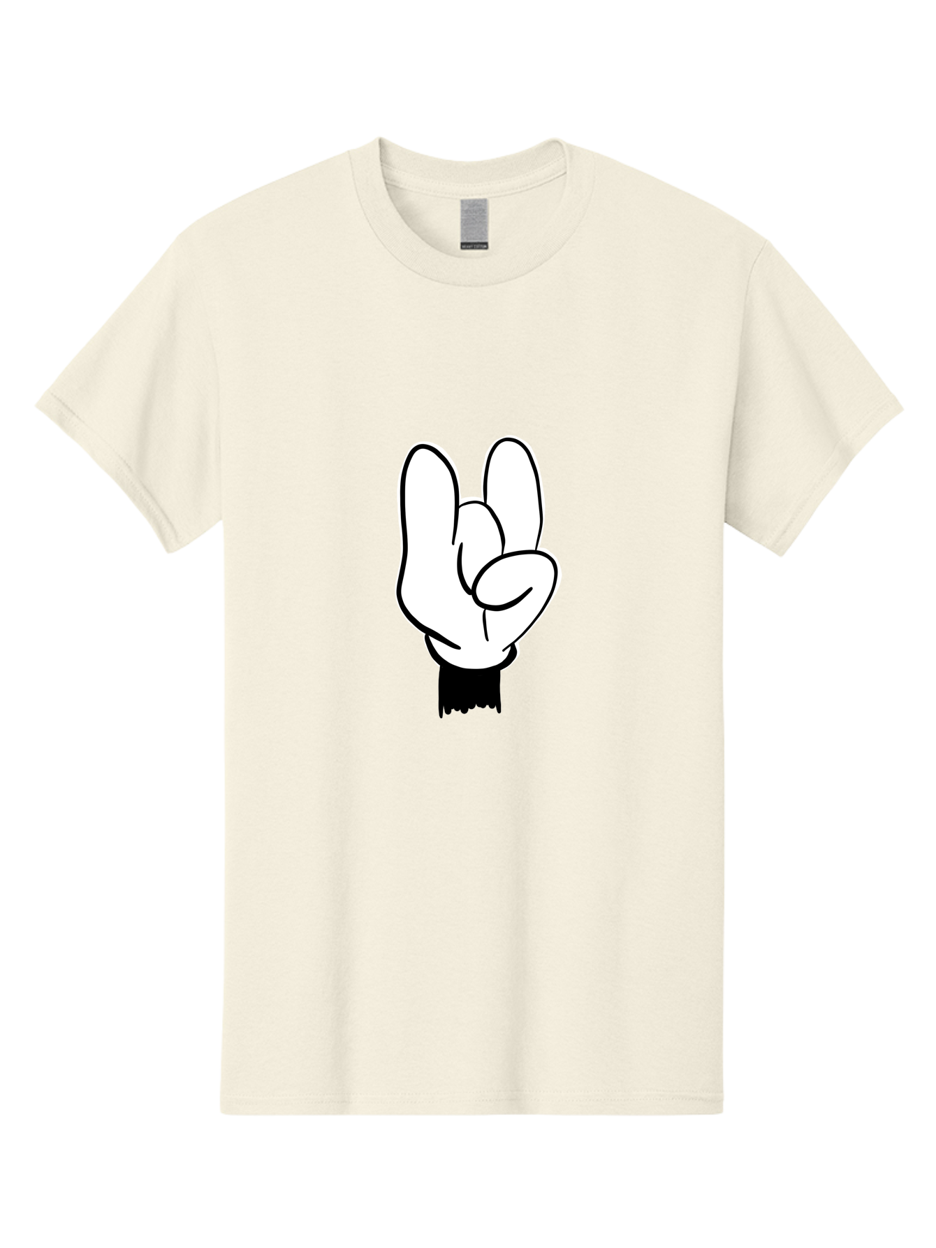 Rock-On-Hand Men'S Graphic Tee, 100% Cotton, Comfortable Casual Summer Wear, Machine Washable, Hand Gesture, Peace Sign, Cartoon Illustration, White Hand, Black Sleeve, Simple Design, Symbol Of Peace, Illustration Art, Graphic Design - Aaa117