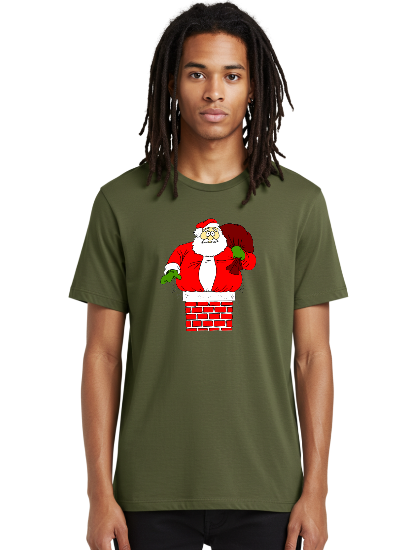 Santa-Claus Men'S Graphic Tee, 100% Cotton, Comfortable Casual Summer Wear, Machine Washable, Santa Claus Emerging From A Chimney, Christmas Magic, Festive Season, Holiday Cheer, Jolly Old Man, Gift Giving, Red Suit, White Beard, - Aaa118