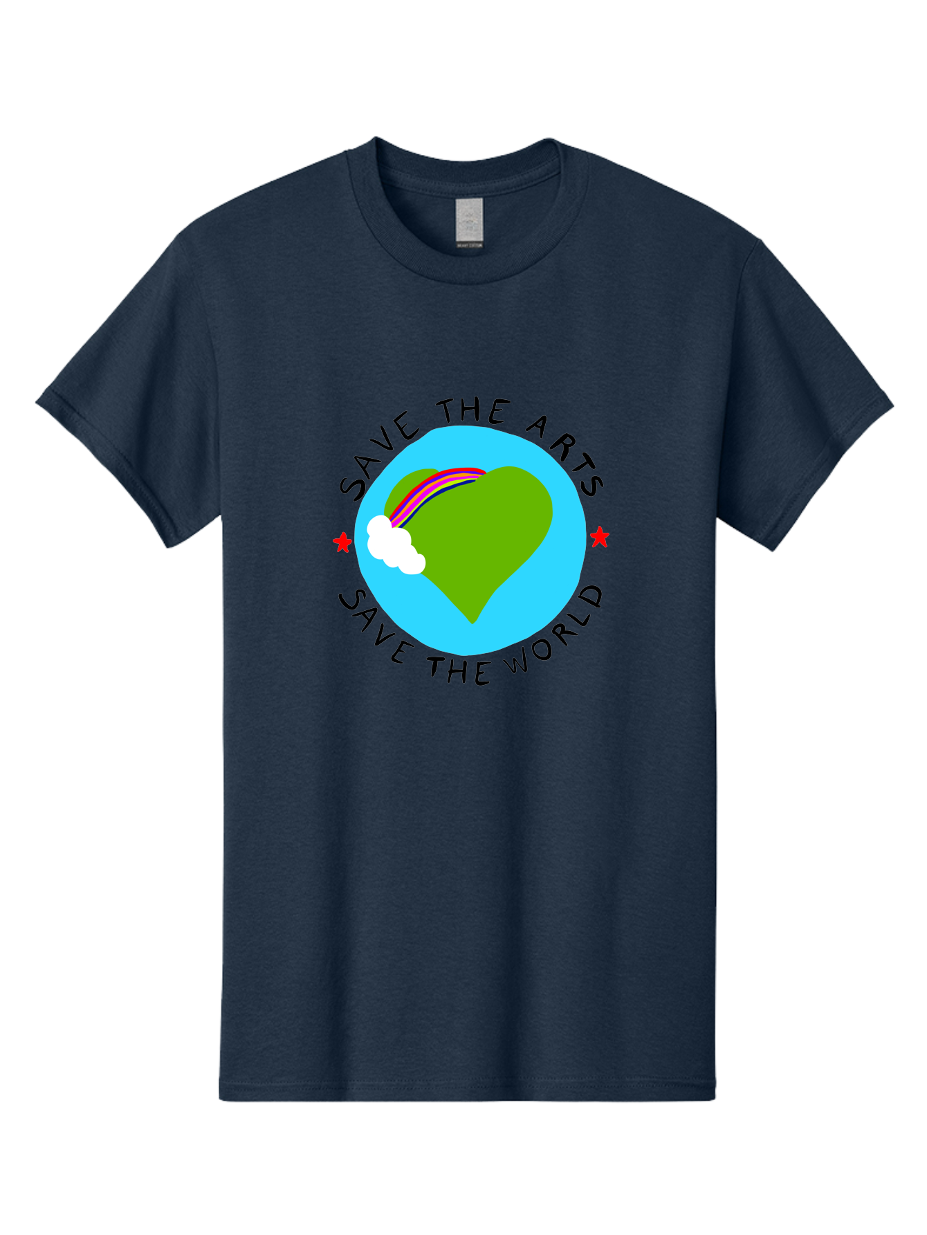 Save-The-Arts-Save-The-World Men'S Graphic Tee, 100% Cotton, Comfortable Casual Summer Wear, Machine Washable, Heart-Shaped Earth, Rainbow, Cloud, Save The Arts, Save The World, Creative Expression, Artistic Activism, - Aaa120
