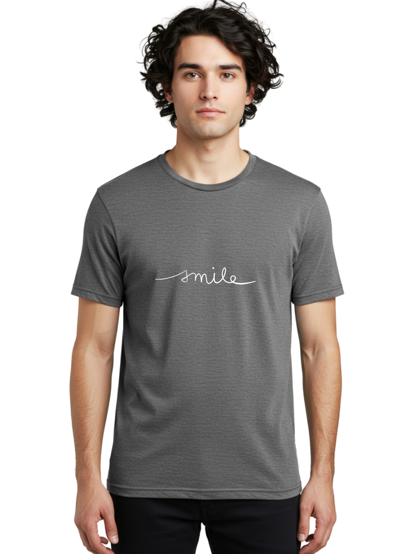 Smile Men'S Graphic Tee, 100% Cotton, Comfortable Casual Summer Wear, Machine Washable, Smile, Positivity, Happiness, Joyful Emotions, Uplifting Vibes, Feel-Good Atmosphere, Handwritten Text, Friendly Tone, Good Vibes, Welcoming Message - Aaa125