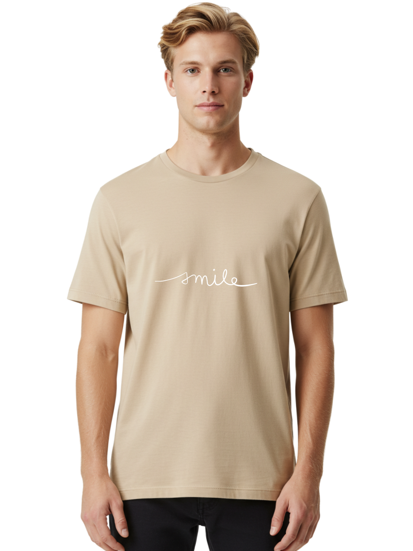 Smile Men'S Graphic Tee, 100% Cotton, Comfortable Casual Summer Wear, Machine Washable, Smile, Positivity, Happiness, Joyful Emotions, Uplifting Vibes, Feel-Good Atmosphere, Handwritten Text, Friendly Tone, Good Vibes, Welcoming Message - Aaa125