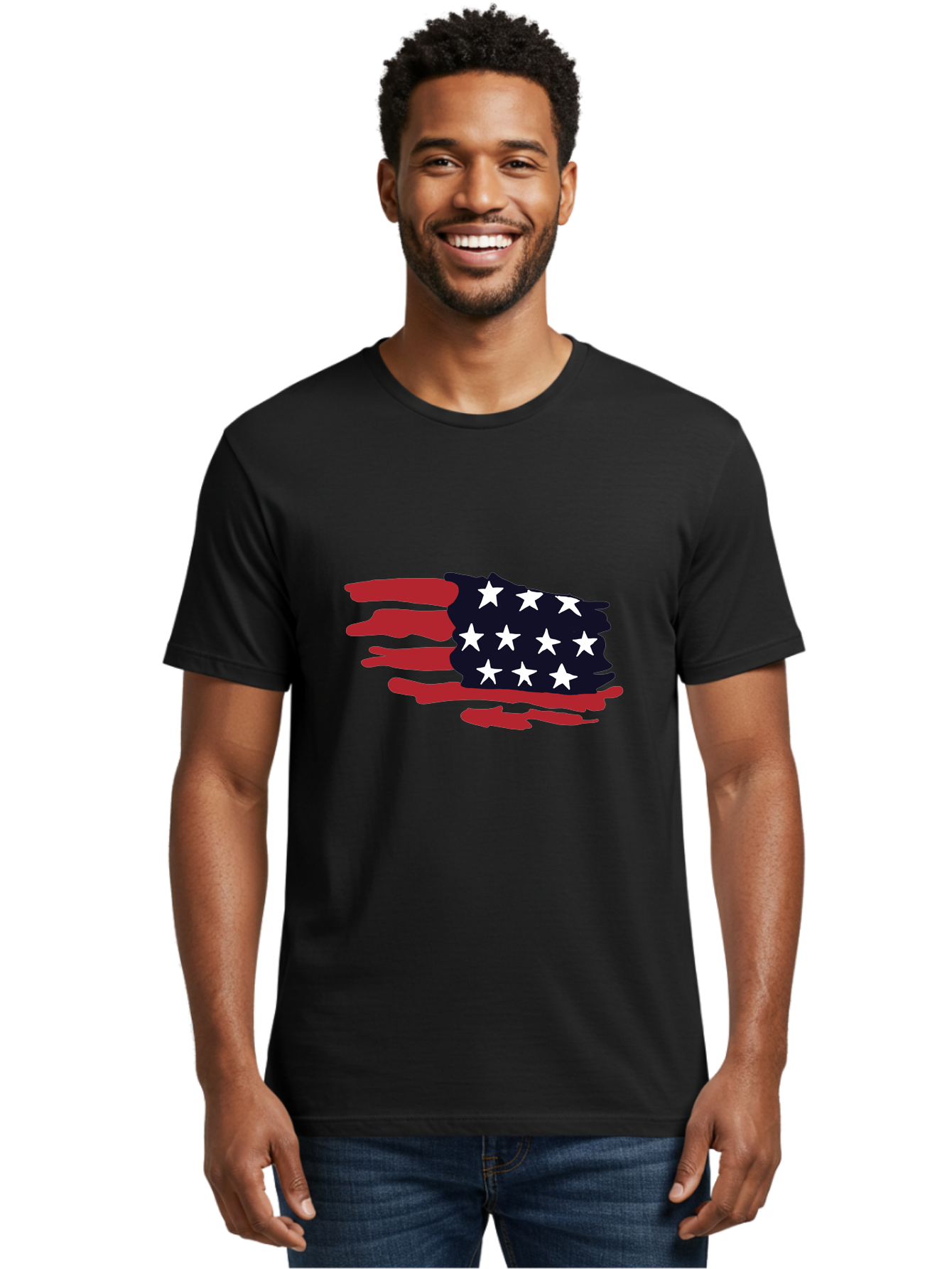 Stars-And-Stripes Men'S Graphic Tee, 100% Cotton, Comfortable Casual Summer Wear, Machine Washable, American Flag, Red And White Stripes, White Stars, Patriotic Symbol, Us National Flag, Freedom Representation, Abstract Design, - Aaa126