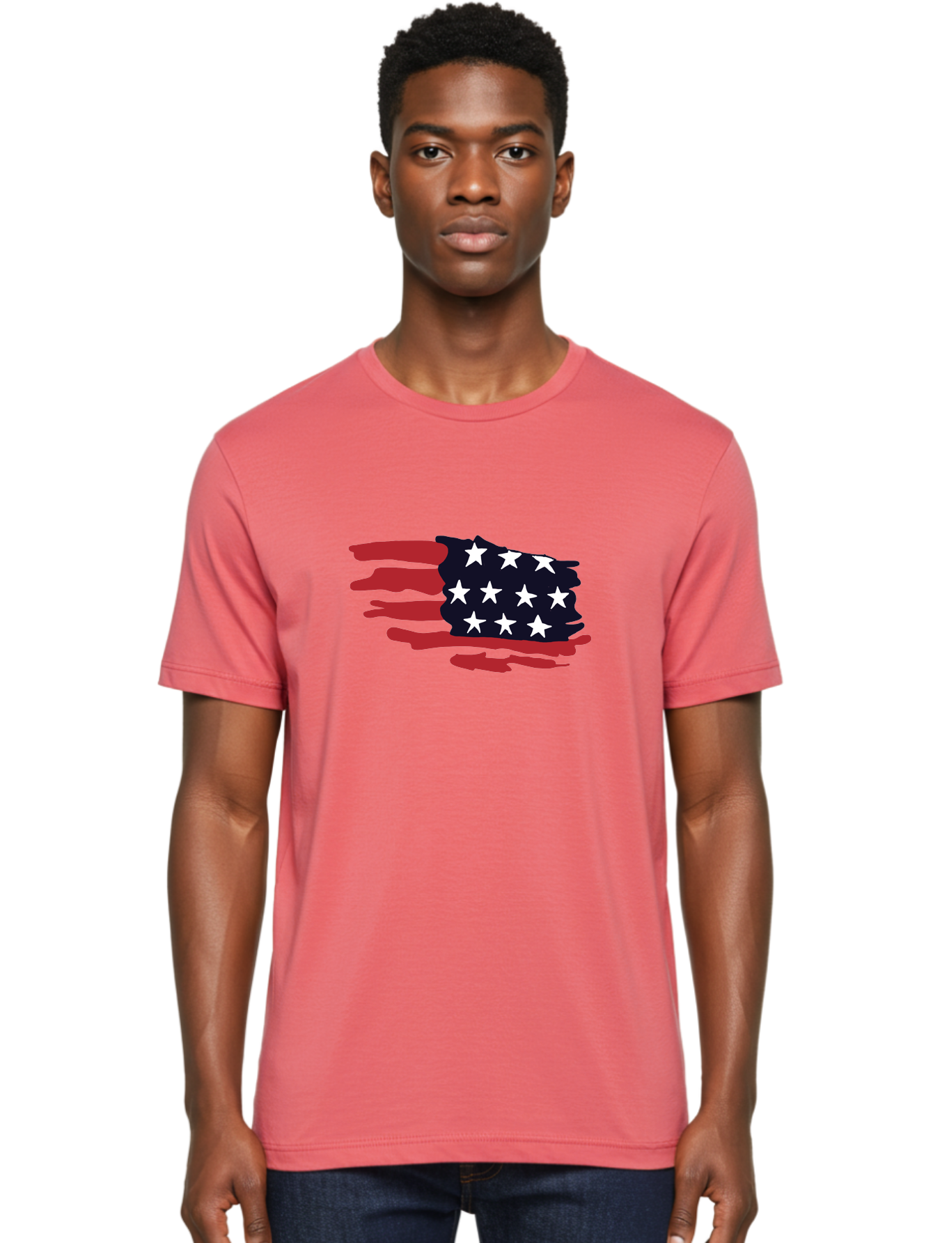 Stars-And-Stripes Men'S Graphic Tee, 100% Cotton, Comfortable Casual Summer Wear, Machine Washable, American Flag, Red And White Stripes, White Stars, Patriotic Symbol, Us National Flag, Freedom Representation, Abstract Design, - Aaa126