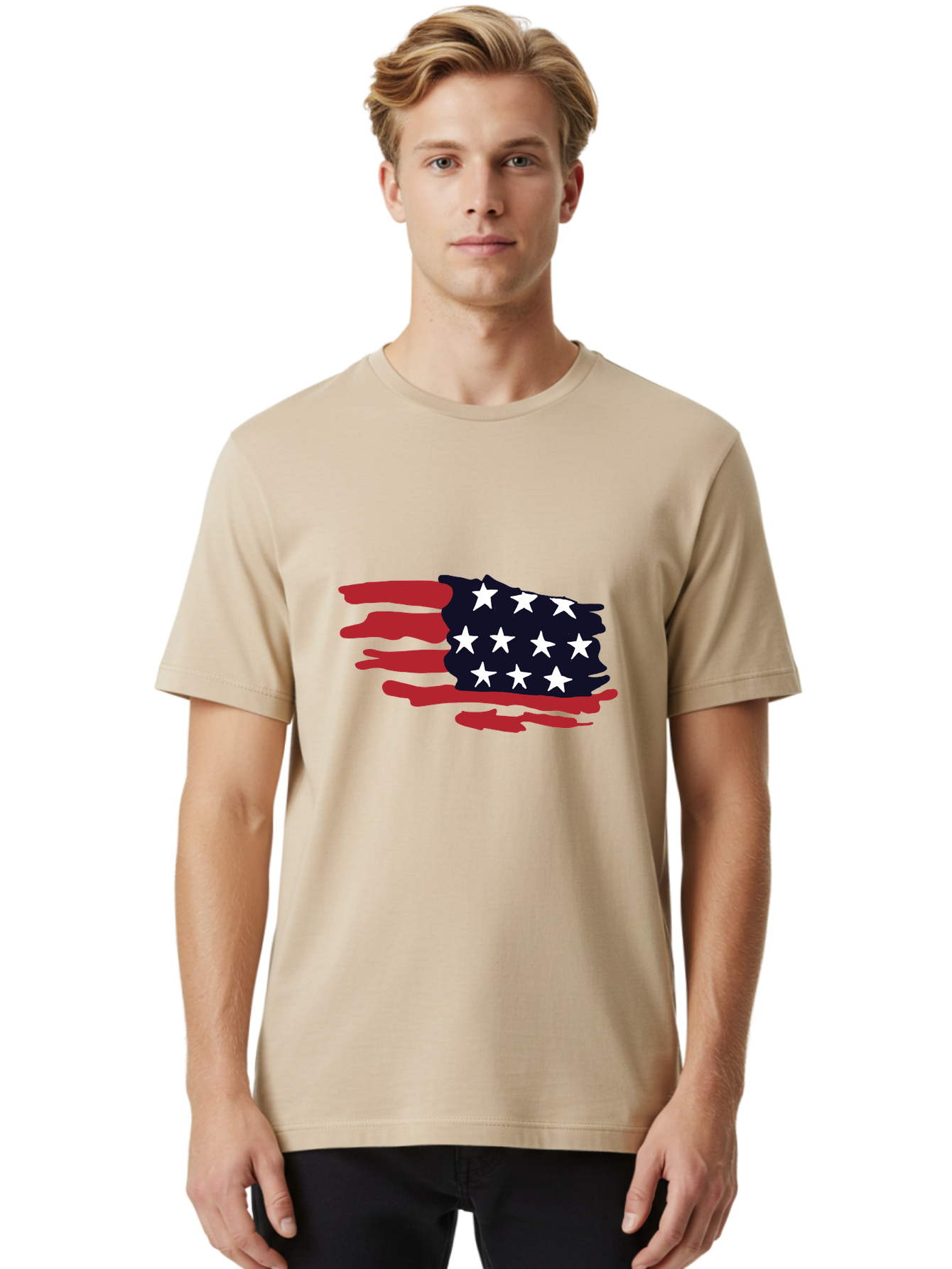 Stars-And-Stripes Men'S Graphic Tee, 100% Cotton, Comfortable Casual Summer Wear, Machine Washable, American Flag, Red And White Stripes, White Stars, Patriotic Symbol, Us National Flag, Freedom Representation, Abstract Design, - Aaa126