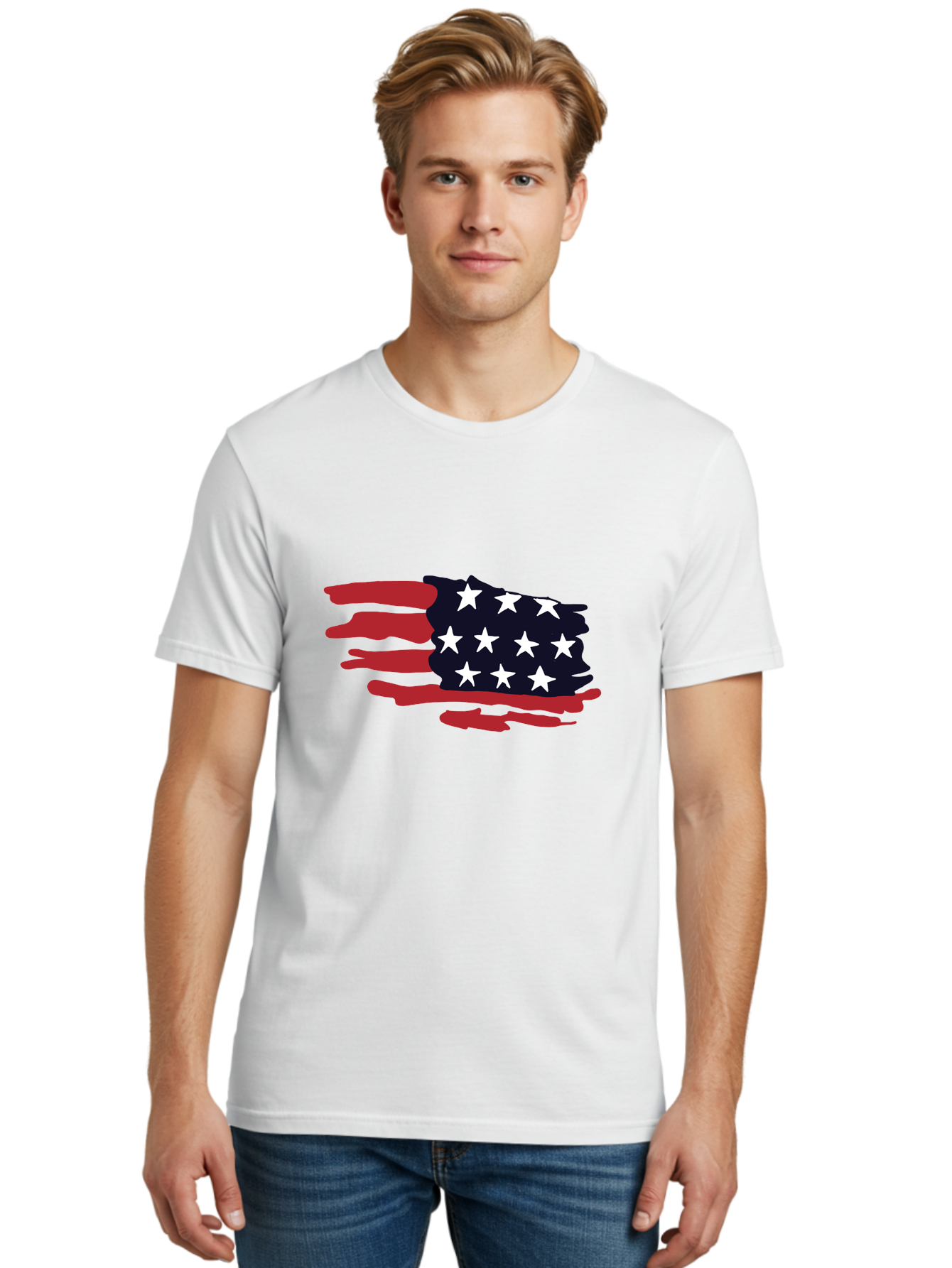 Stars-And-Stripes Men'S Graphic Tee, 100% Cotton, Comfortable Casual Summer Wear, Machine Washable, American Flag, Red And White Stripes, White Stars, Patriotic Symbol, Us National Flag, Freedom Representation, Abstract Design, - Aaa126