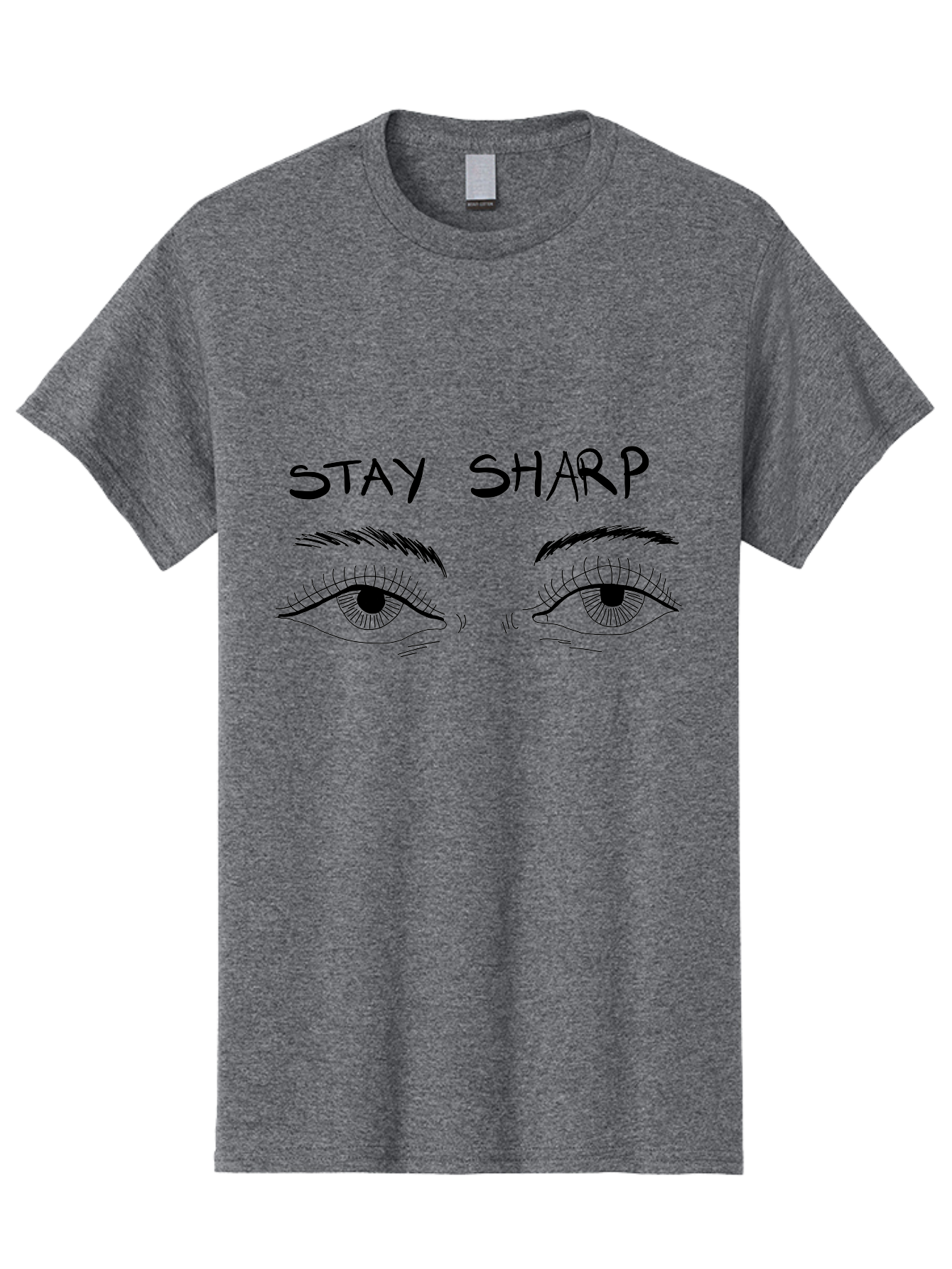 Stay-Sharp Men'S Graphic Tee, 100% Cotton, Comfortable Casual Summer Wear, Machine Washable, Stay Sharp, Motivation, Focus, Eye Illustration, Eyebrow, Detailed Drawing, Black And White, Inspirational Quote, Motivational Art, Mindfulness - Aaa127