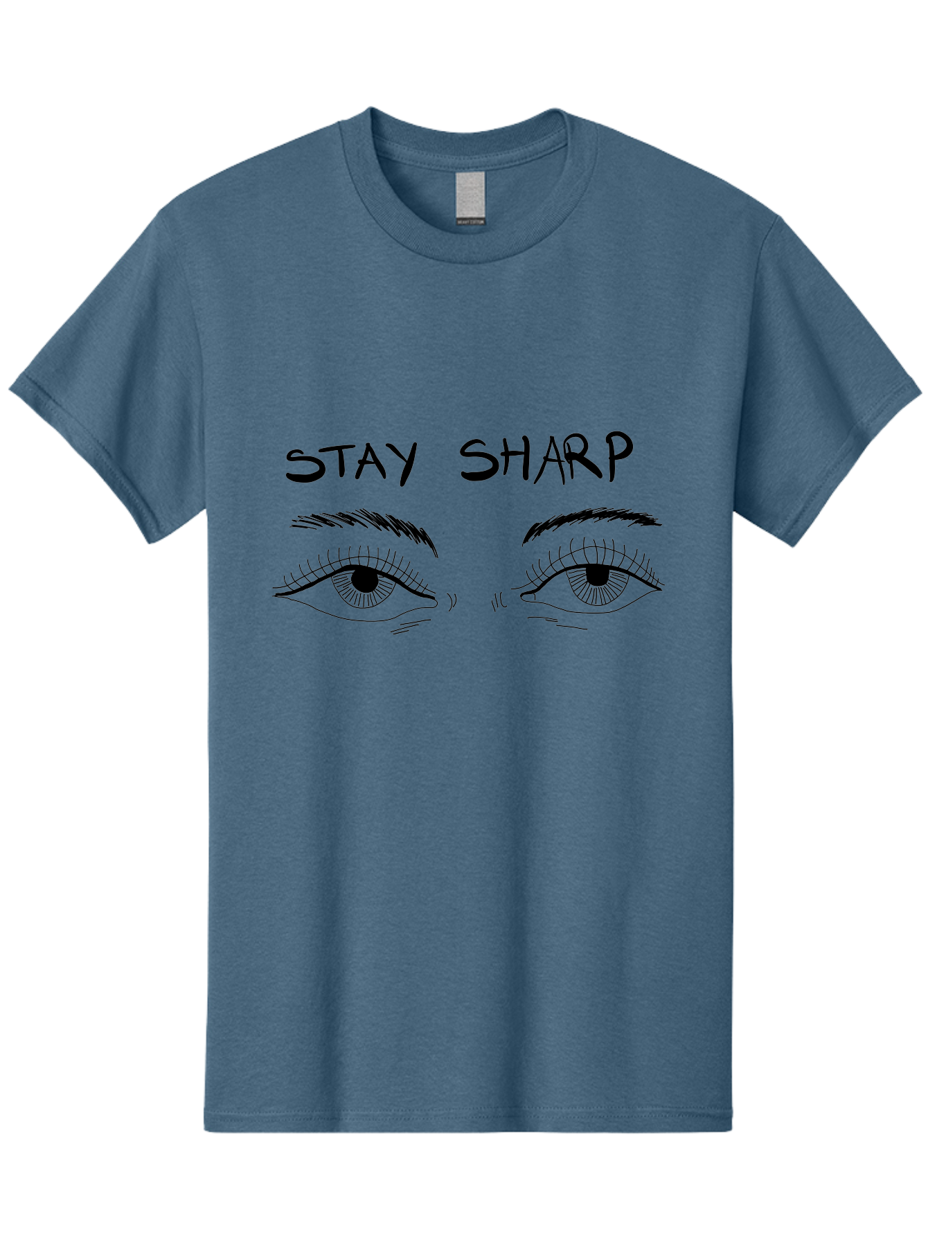Stay-Sharp Men'S Graphic Tee, 100% Cotton, Comfortable Casual Summer Wear, Machine Washable, Stay Sharp, Motivation, Focus, Eye Illustration, Eyebrow, Detailed Drawing, Black And White, Inspirational Quote, Motivational Art, Mindfulness - Aaa127