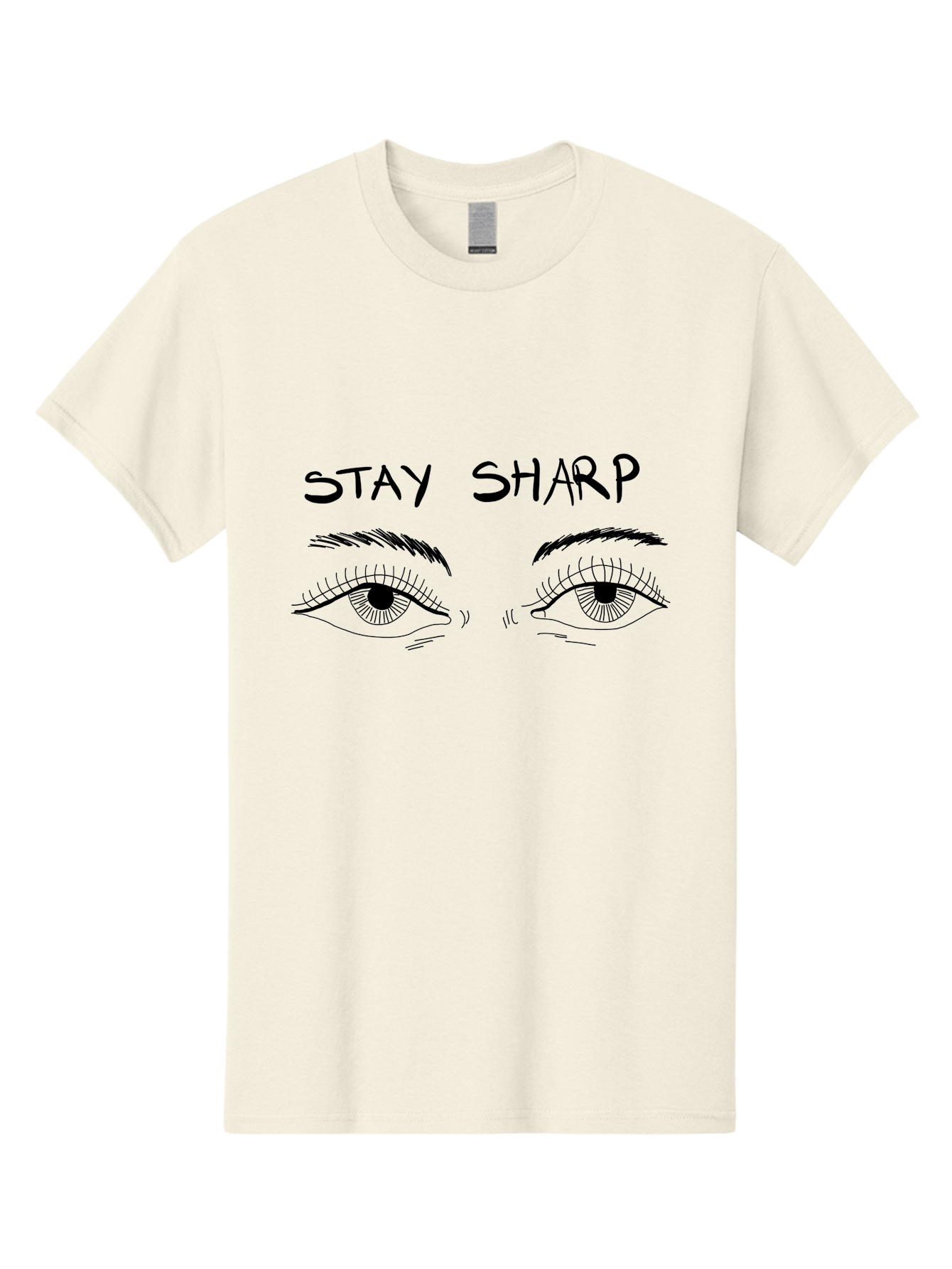 Stay-Sharp Men'S Graphic Tee, 100% Cotton, Comfortable Casual Summer Wear, Machine Washable, Stay Sharp, Motivation, Focus, Eye Illustration, Eyebrow, Detailed Drawing, Black And White, Inspirational Quote, Motivational Art, Mindfulness - Aaa127