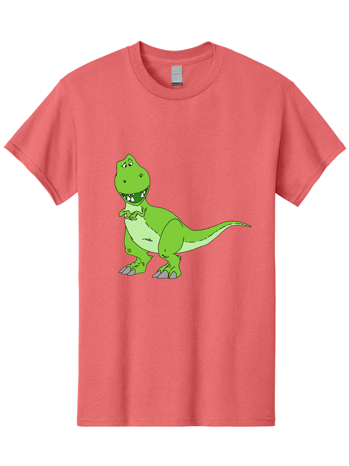 T-Rex Men'S Graphic Tee, 100% Cotton, Comfortable Casual Summer Wear, Machine Washable, Cartoon T-Rex, Green Dinosaur, Prehistoric Creature, Toothy Grin, Playful Expression, Dinosaur Illustration, Children'S Character, Fun And Friendly, - Aaa128