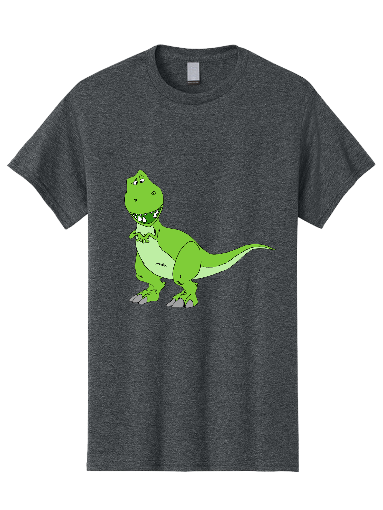 T-Rex Men'S Graphic Tee, 100% Cotton, Comfortable Casual Summer Wear, Machine Washable, Cartoon T-Rex, Green Dinosaur, Prehistoric Creature, Toothy Grin, Playful Expression, Dinosaur Illustration, Children'S Character, Fun And Friendly, - Aaa128