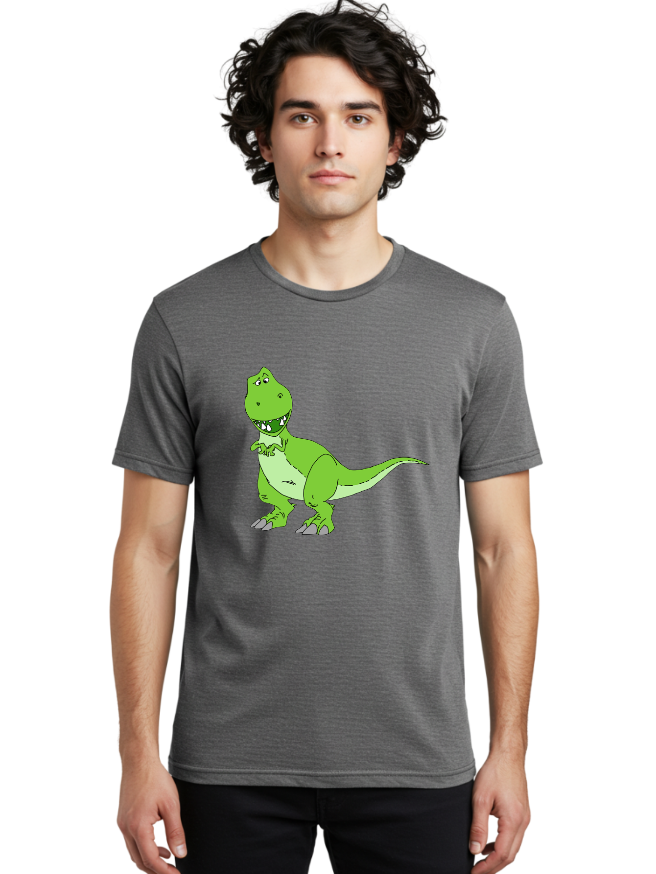 T-Rex Men'S Graphic Tee, 100% Cotton, Comfortable Casual Summer Wear, Machine Washable, Cartoon T-Rex, Green Dinosaur, Prehistoric Creature, Toothy Grin, Playful Expression, Dinosaur Illustration, Children'S Character, Fun And Friendly, - Aaa128